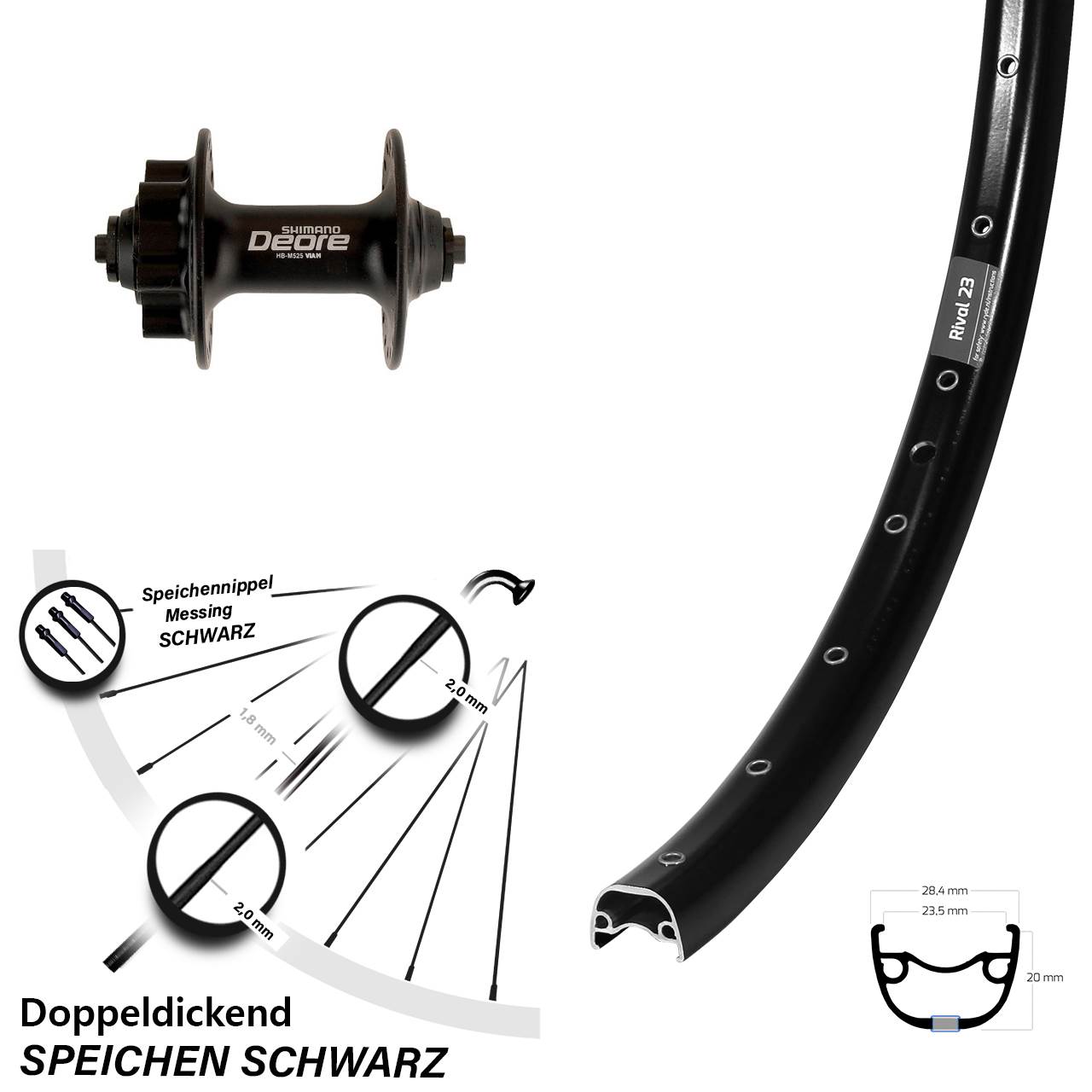 Ryde Rival 23 Shimano Deore 650B Disc Vorderrad QR
