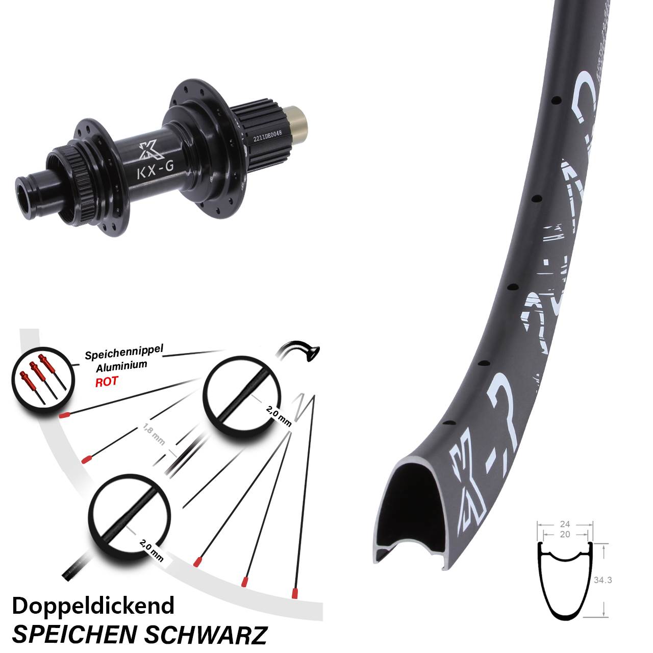R Road 28 Zoll Hinterrad KX-G Micro Spline 12x142 24 Speichen