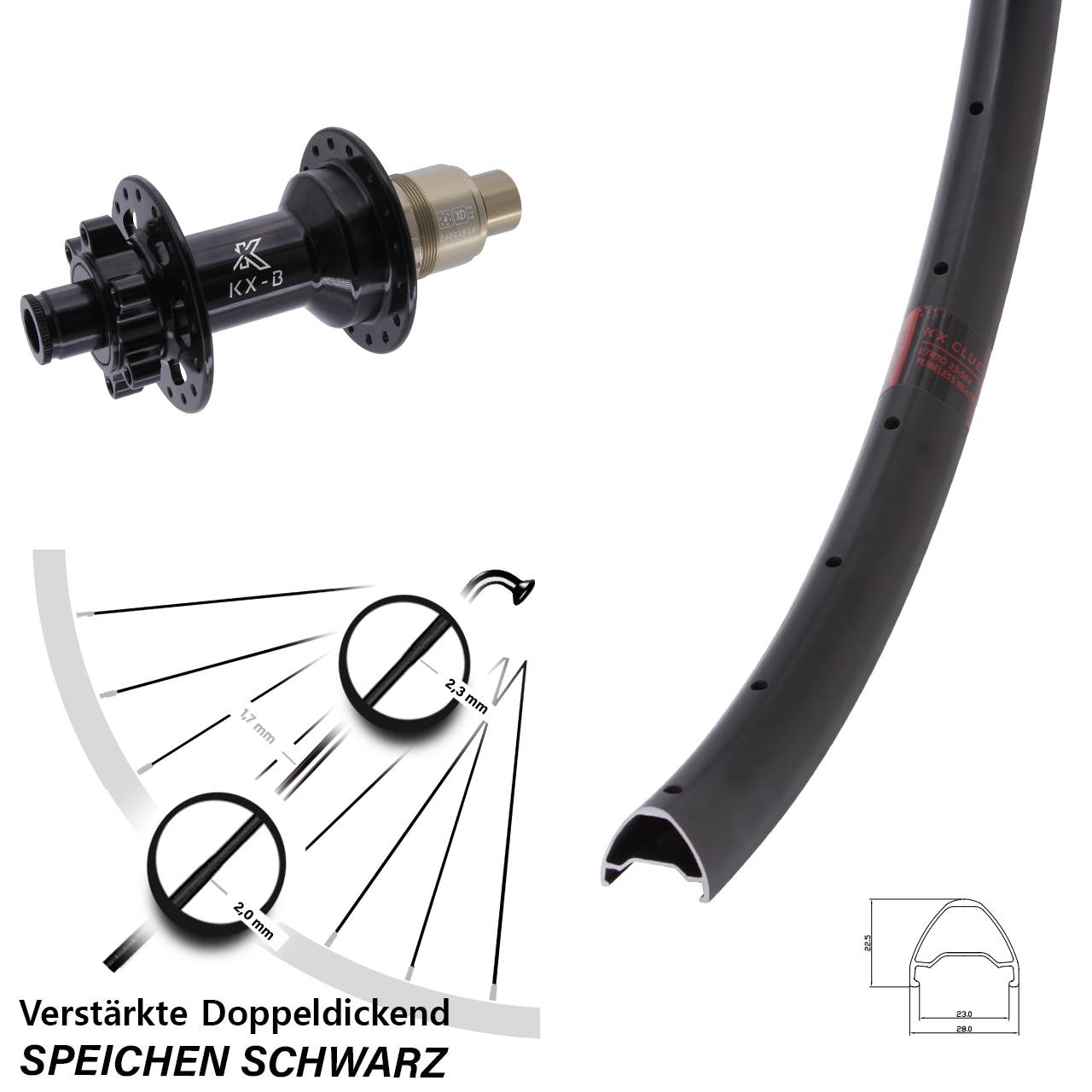 27,5 Zoll KX-B Clue Hinterrad 6-Loch 12x148 SRAM XD
