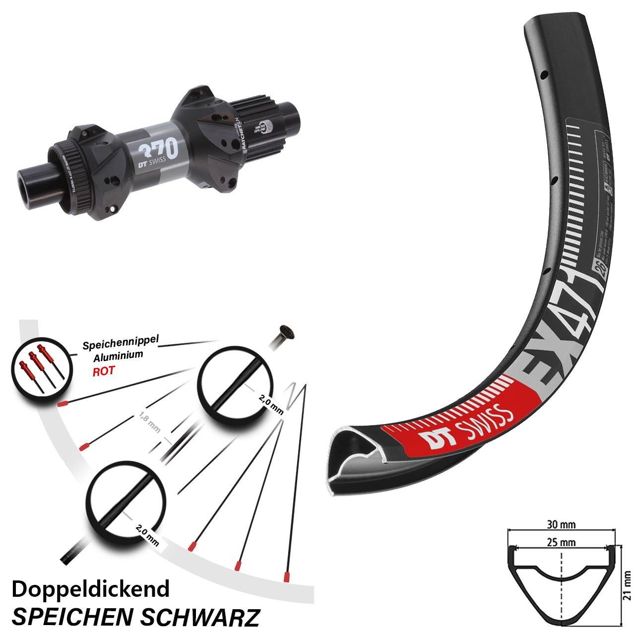 27,5 Zoll DT Swiss EX471-370 Disc Hinterrad 12x148 Shimano Micro Spline