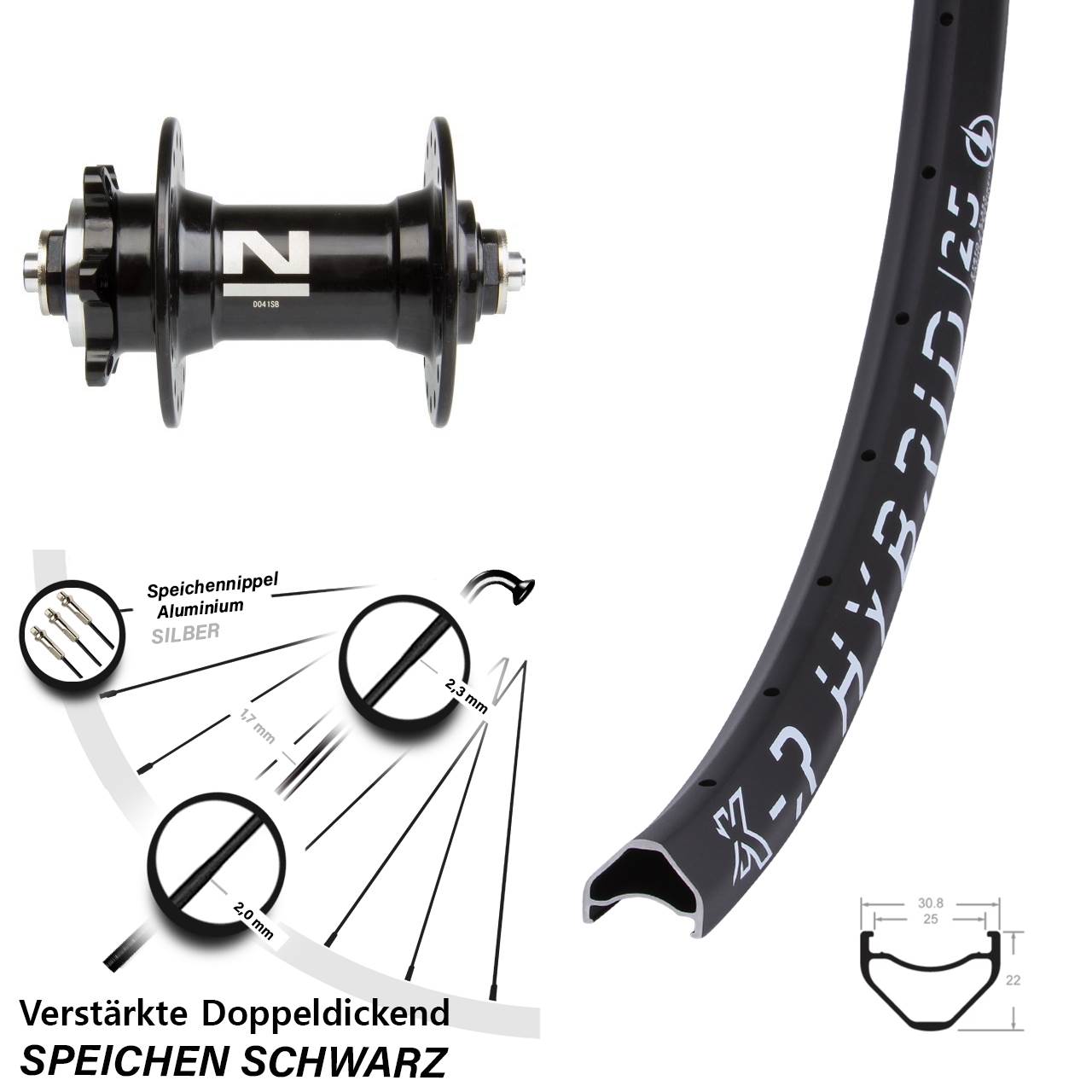 6-Loch Vorderrad 650B KX-R Hybrid 25 Novatec D-041 für Schnellspanner