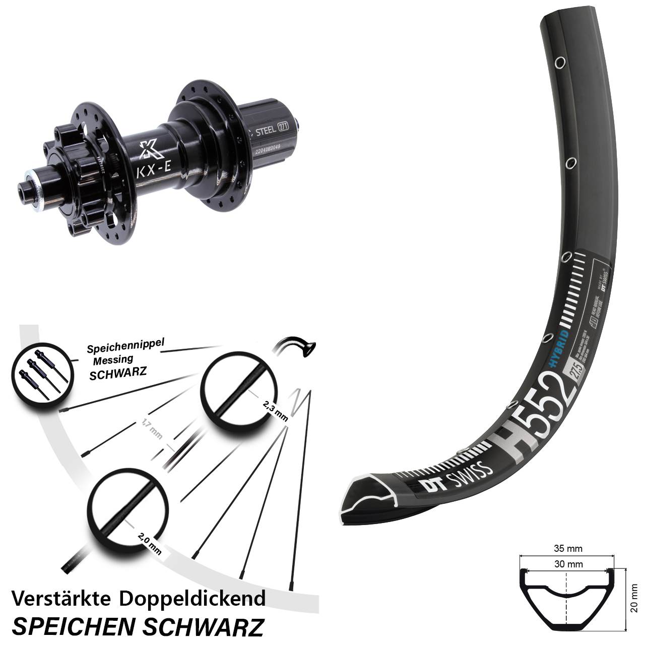 6-Loch Hinterrad 29 Zoll DT Swiss H552 KX-E 8-12 fach für Schnellspanner Boost