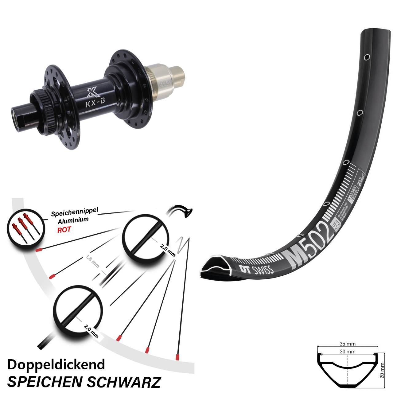 DT Swiss M 502 KX-B 29 Zoll Disc Laufrad 12x148 Boost XD