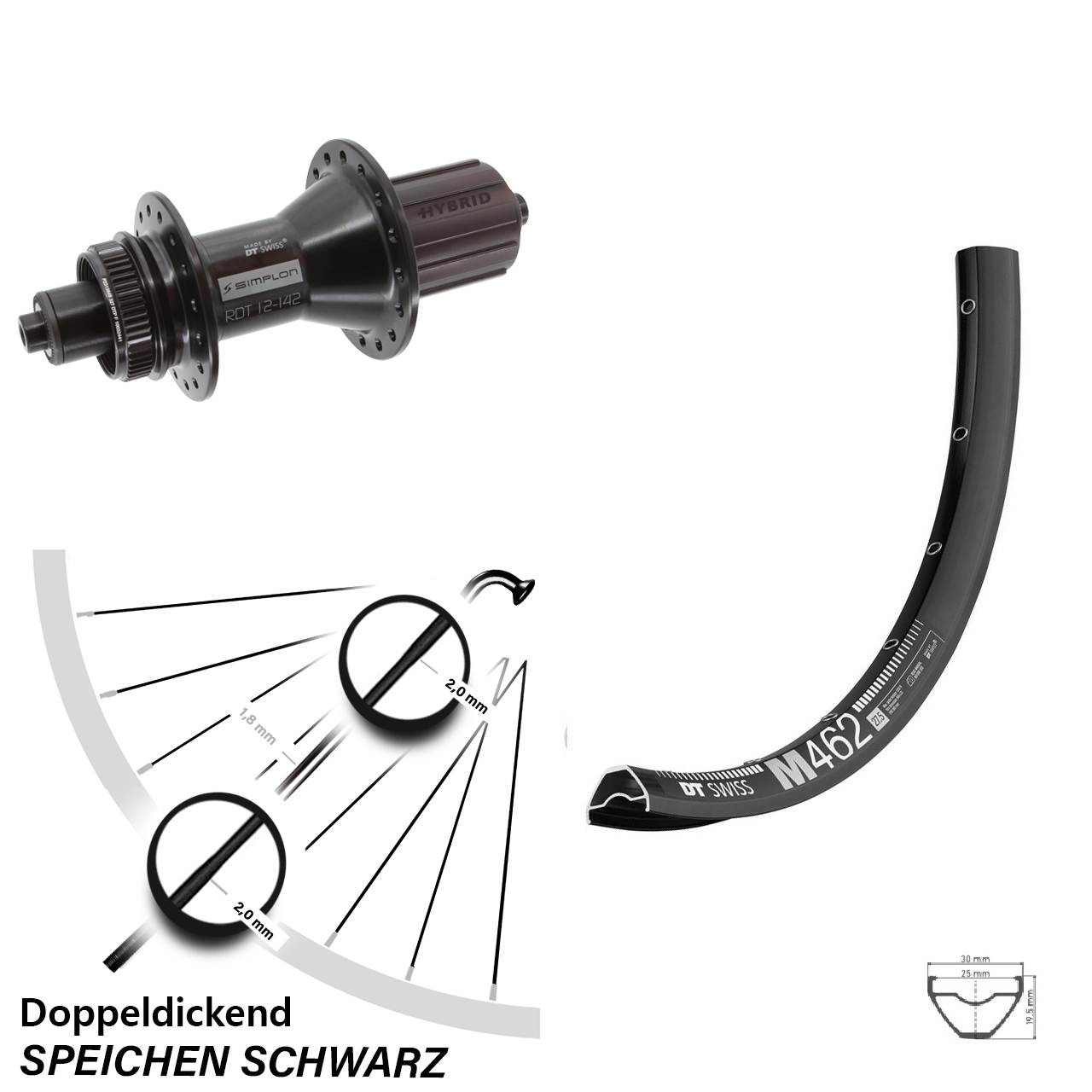 DT Swiss M 462-370 Hybrid 650B Disc Hinterrad für Schnellspanner 8-11 fach