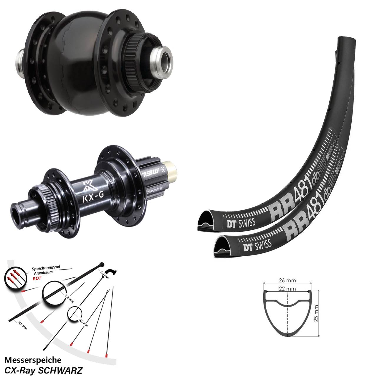 Laufradsatz DT Swiss RR 481 KX-R Campagnolo N3W 28 Zoll CX-Ray SON delux Dynamo