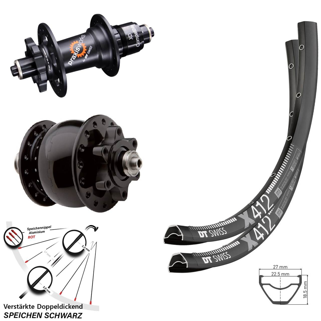 29 Zoll Laufradsatz 6-Loch DT Swiss X 412-350 SON 28 SRAM XD für Schnellspanner