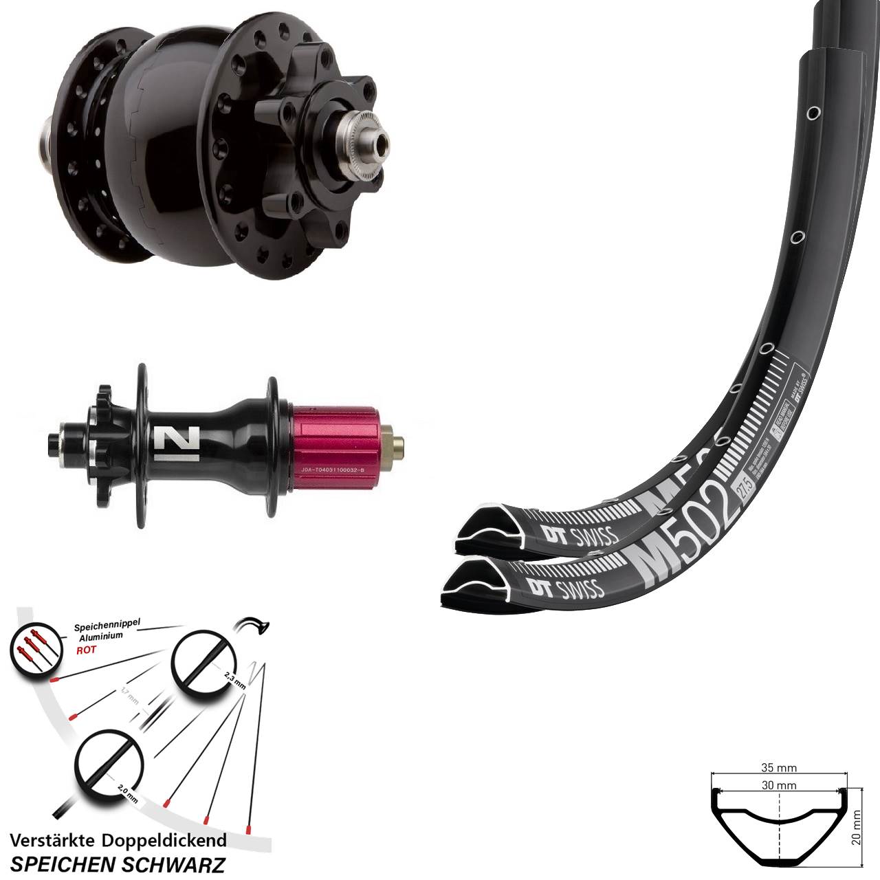 Laufrad-Satz 27,5 Zoll DT Swiss M 502 Novatec Superlight SON 28 8-12 fach HG