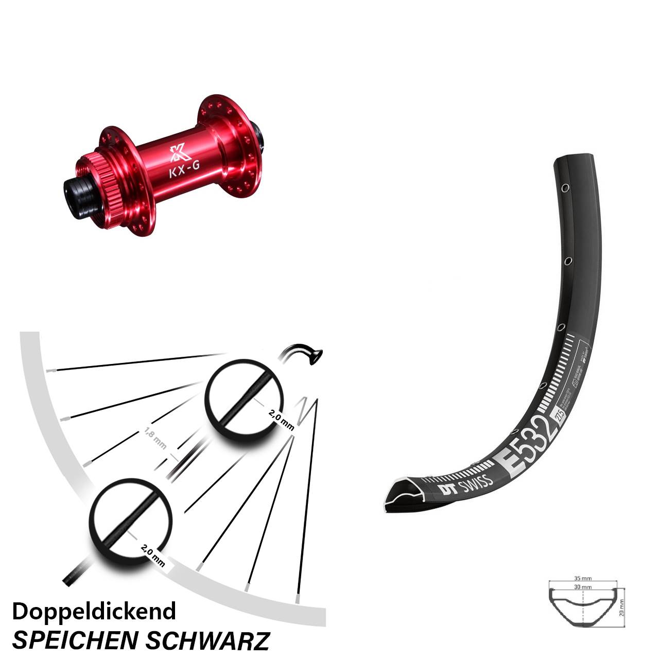 DT Swiss E532 KX-G rot 29 Zoll Centerlock Vorderrad 15x100