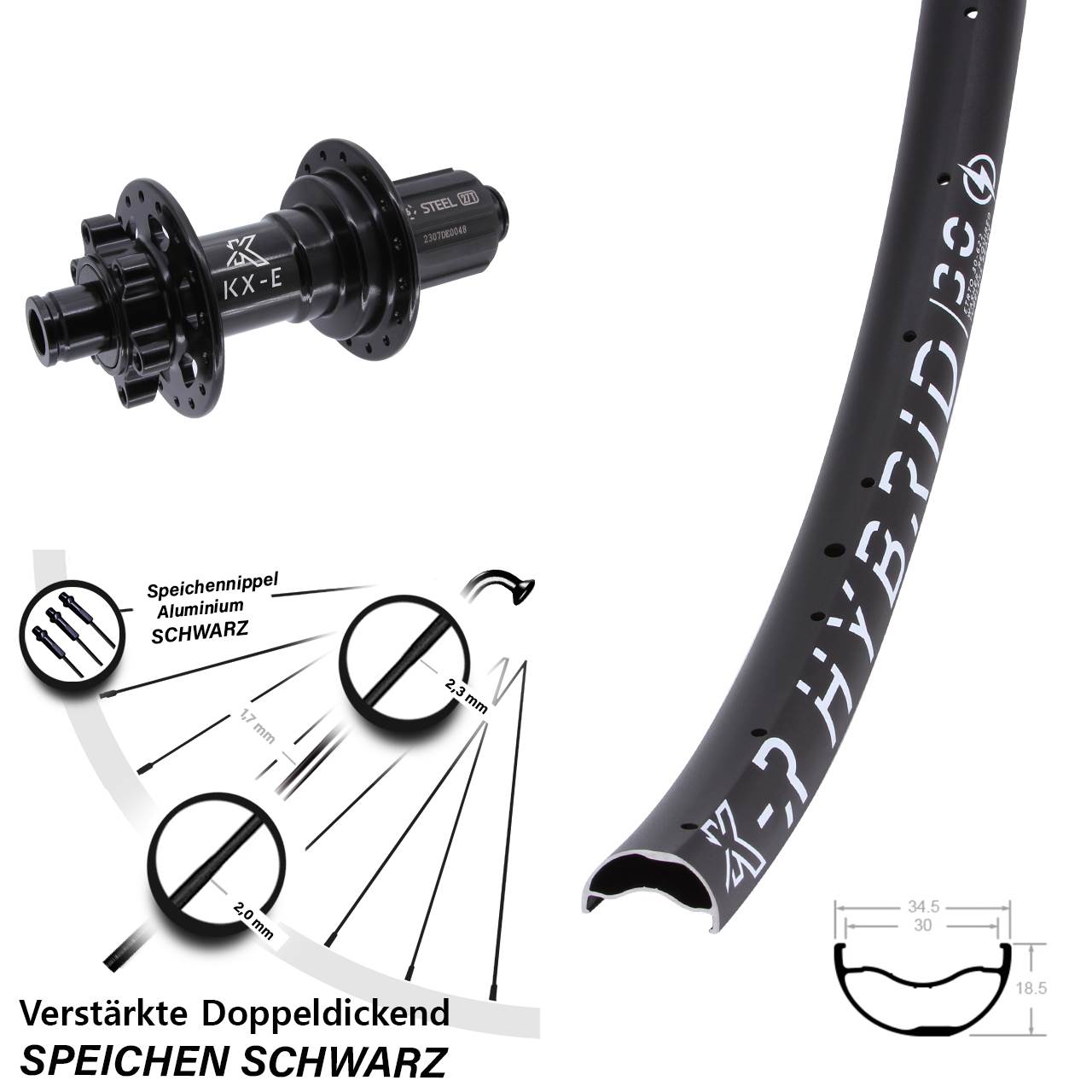 29 Zoll KX-R Hybrid 30 Boost 6-Loch Hinterrad 12x148 8-12 fach