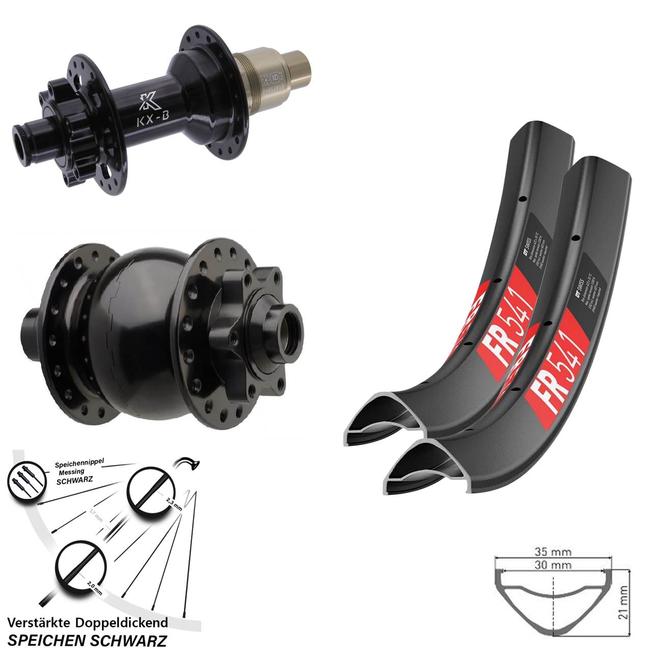 27,5 Zoll DT Swiss FR541 KX-B SON 28 Disc Laufrad-Satz 15x110 12x148 SRAM XD