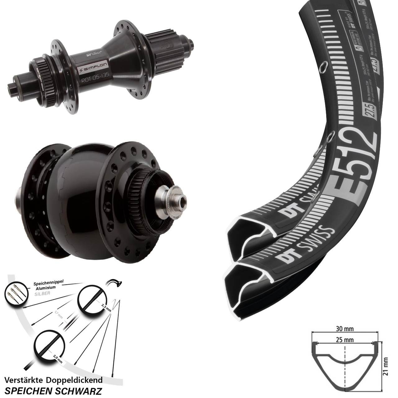 Disc Laufradsatz QR 29 Zoll DT Swiss E 512 370 Hybrid SONdelux Micro Spline
