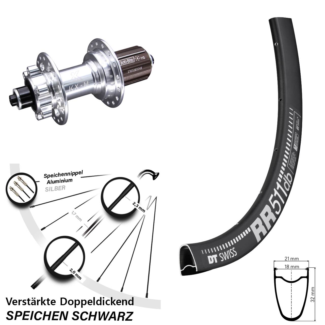 DT Swiss RR 511 KX-M 28 Zoll Disc Laufrad für Schnellspanner 8-12 fach HG