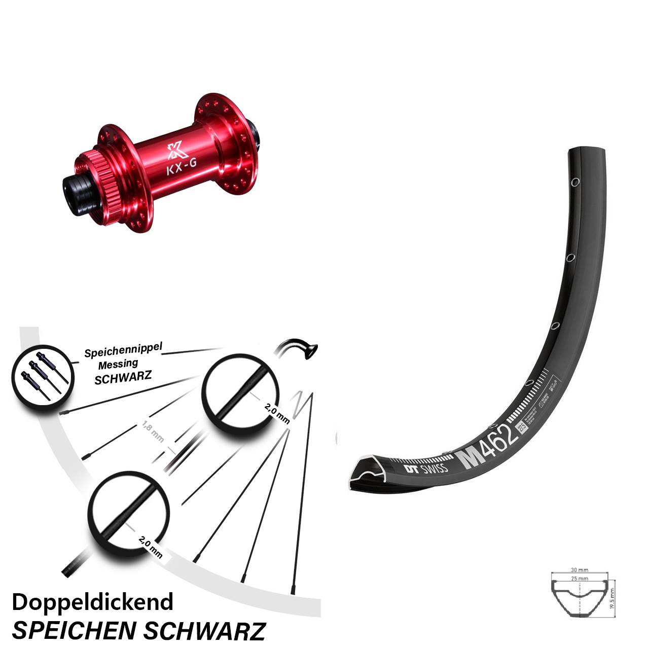 27,5 Zoll DT Swiss M462 KX-G rot Centerlock Vorderrad 15x100