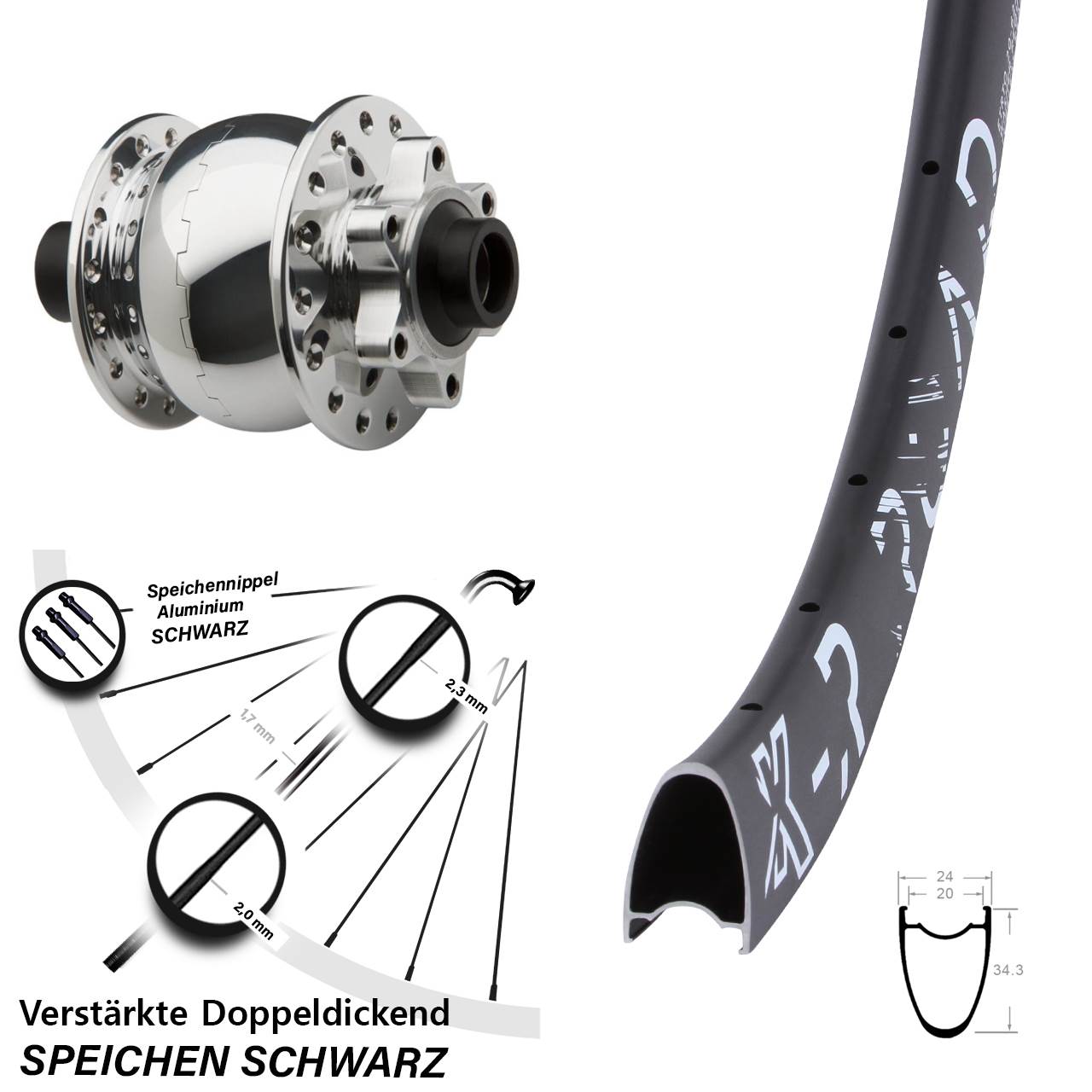 Nabendynamovorderrad 6-Loch 15x100 KX-R Road SON 28 Zoll