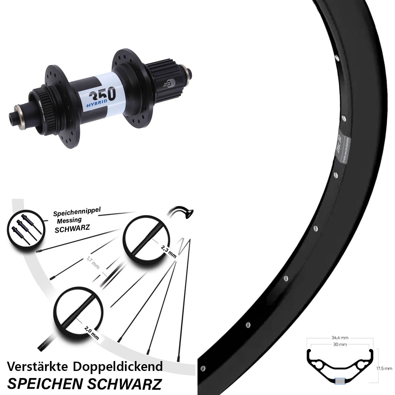 Ryde Disc 30 DT Swiss 350 Hybrid 29 Zoll Laufrad für Schnellspanner Boost Micro Spline