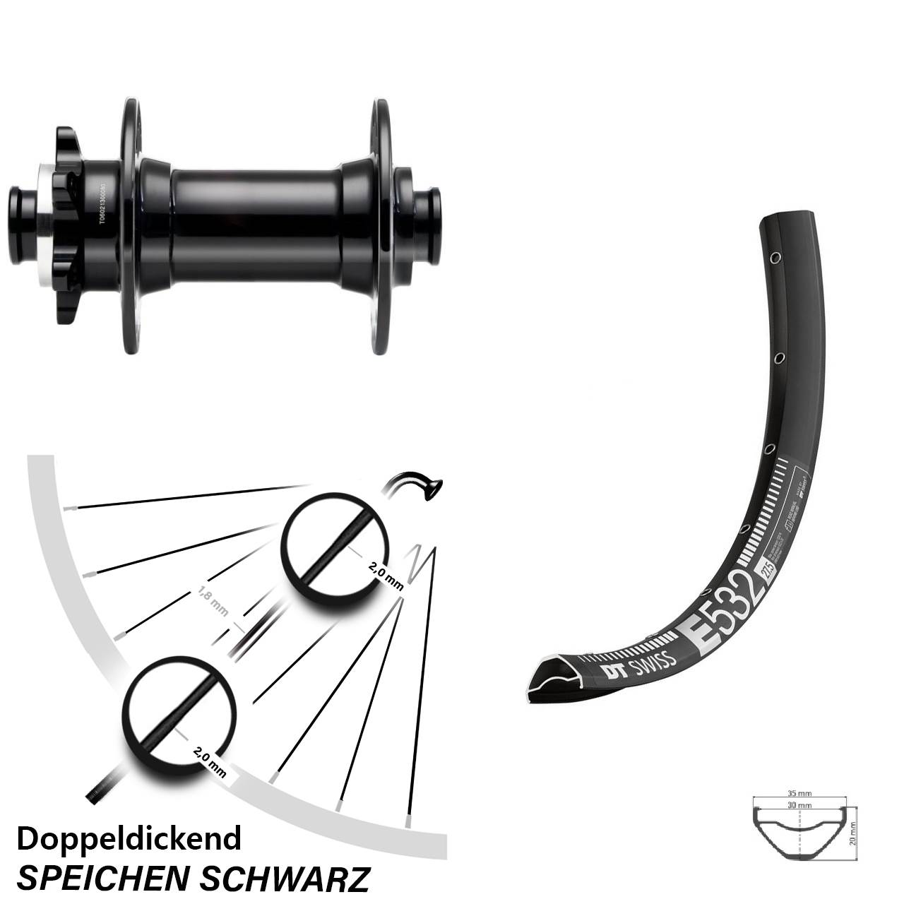 Boost Vorderrad 6-Loch 15x110 27,5 Zoll DT Swiss E532 Novatec D341