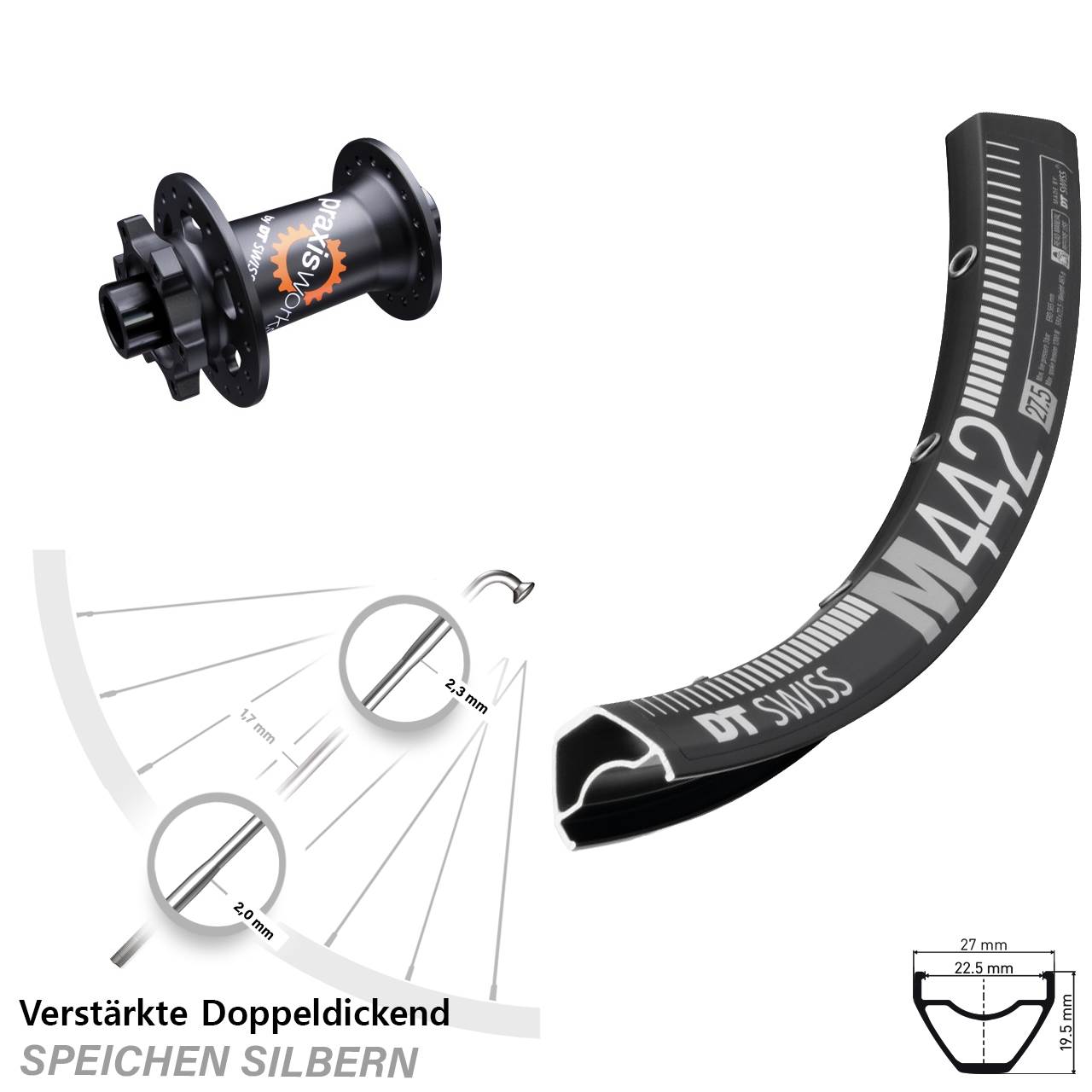 6-Loch Vorderrad 28 Zoll DT Swiss M 442-350 15x100