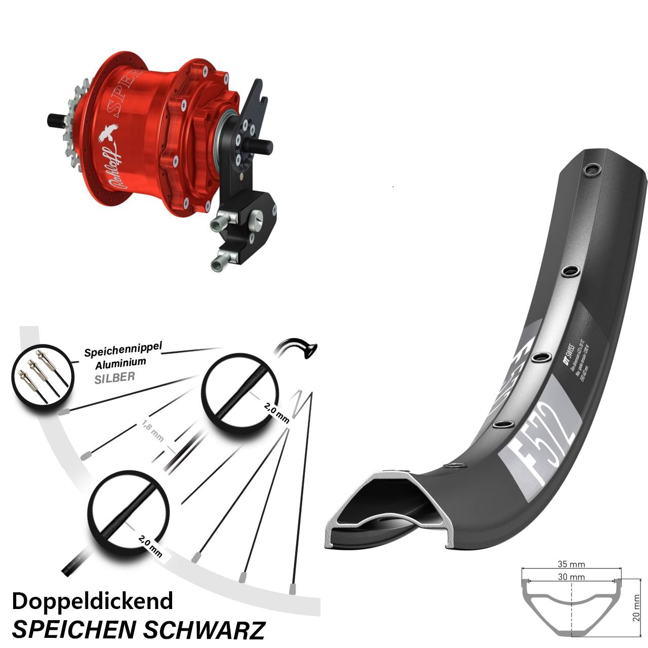 Hinterrad 29 Zoll DT Swiss F 572 Rohloff Speedhub 500/14 TS DB OEM2 Tandem rot