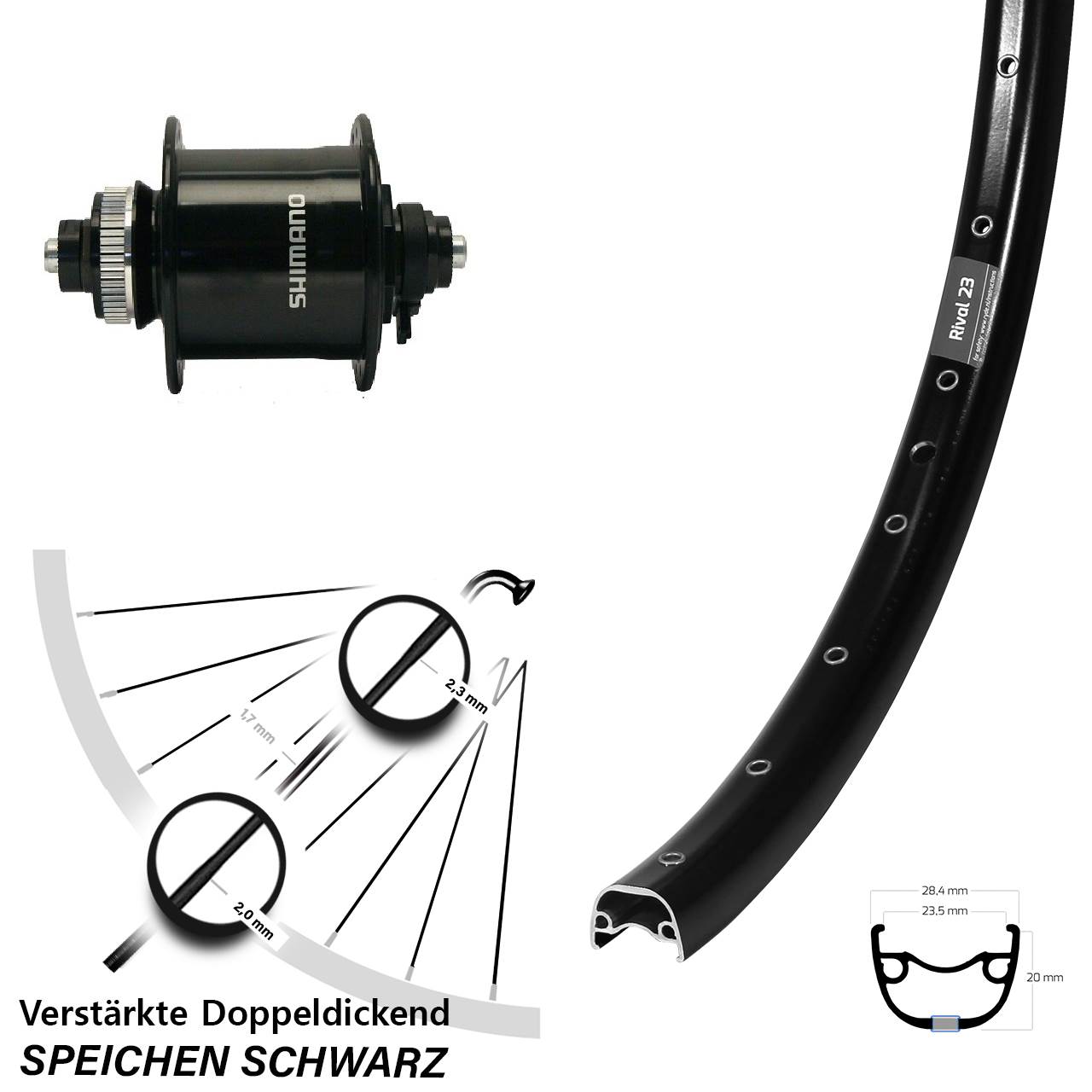 Shimano DH-UR700-3D Ryde Rival 23 Vorderrad 27,5 Zoll