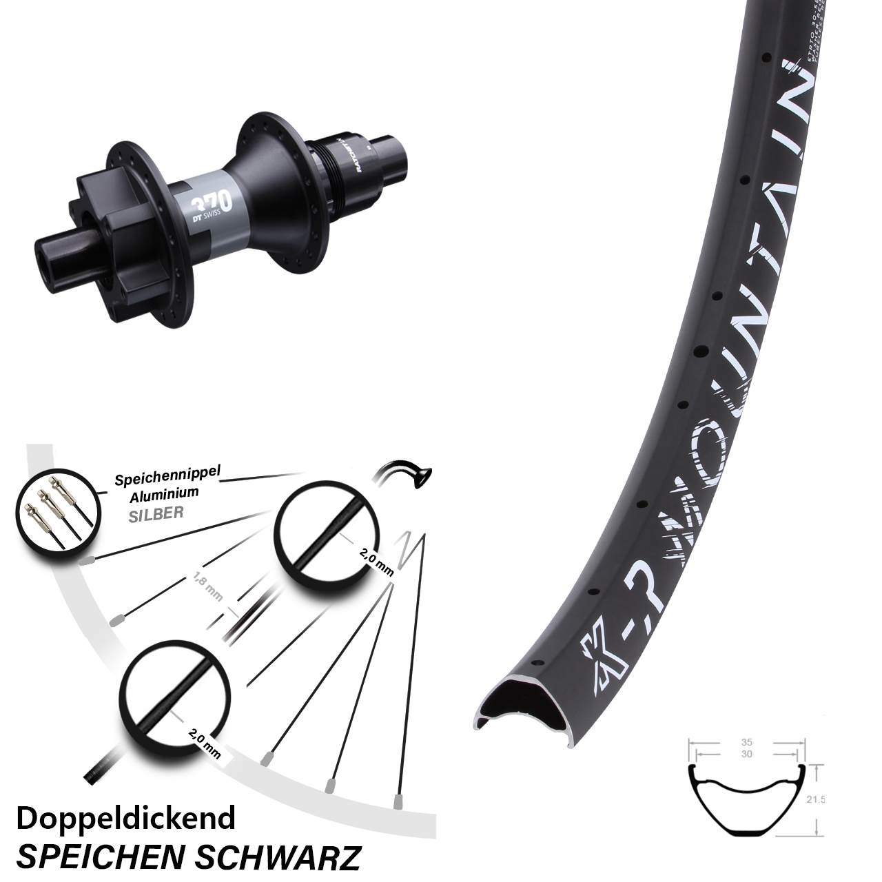 KX-R Mountain 30-584 ETRTO Hinterrad 27,5 Zoll DT Swiss 370 Sram XD 12x142 mm 6-loch