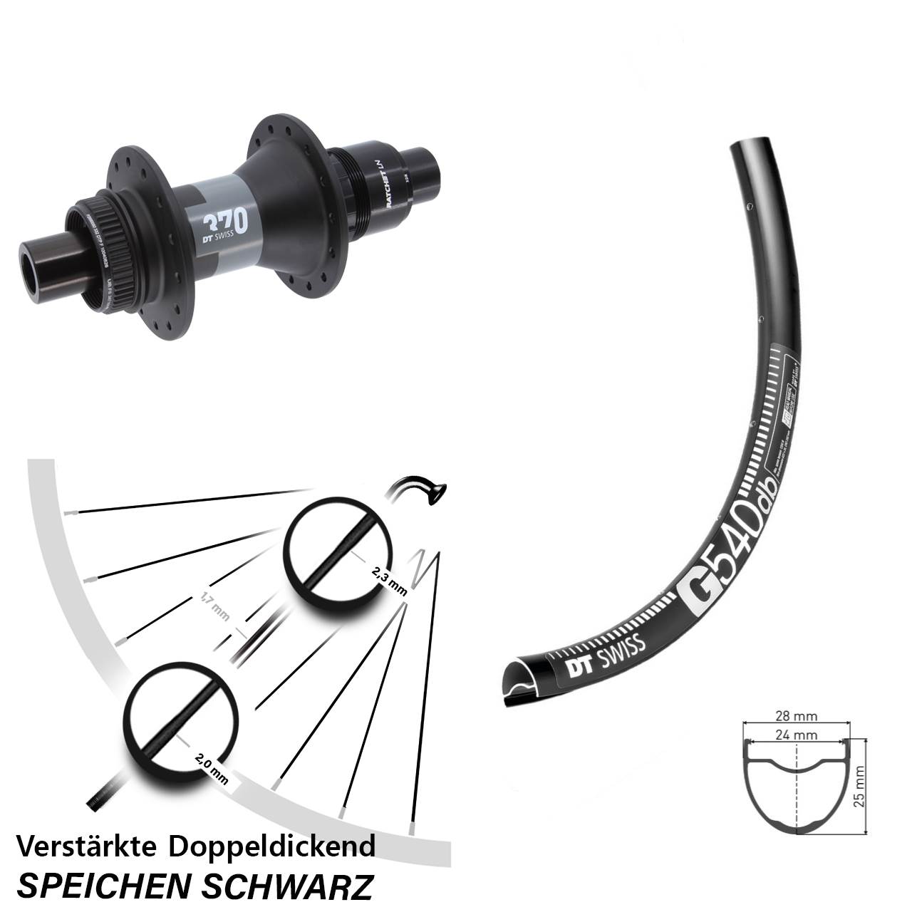 Centerlock Hinterrad 28 Zoll DT Swiss G 540-370 XDR 12x142