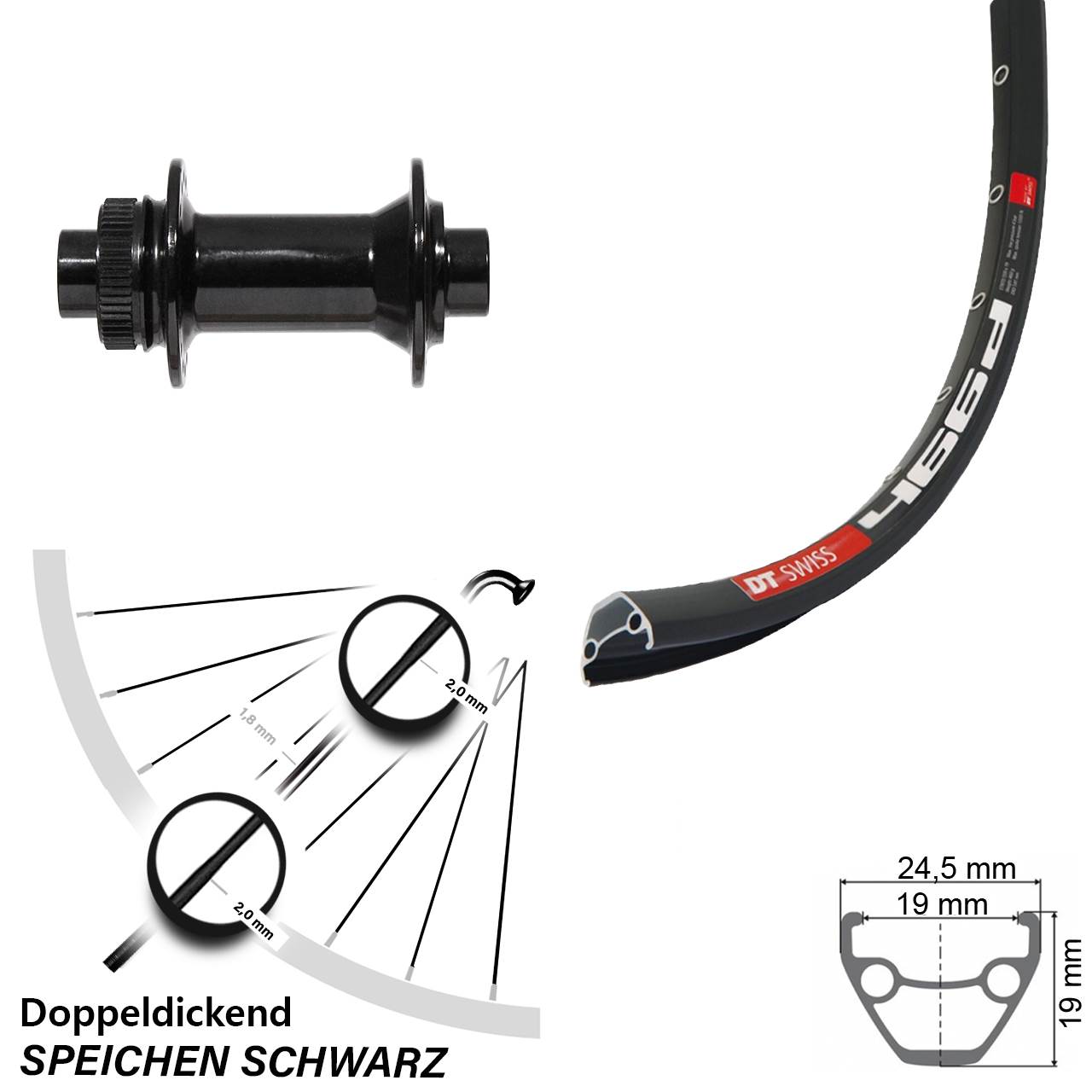 DT Swiss 466 Centerlock Vorderrad 28-29 Zoll Formula schwarz 15x100 mm