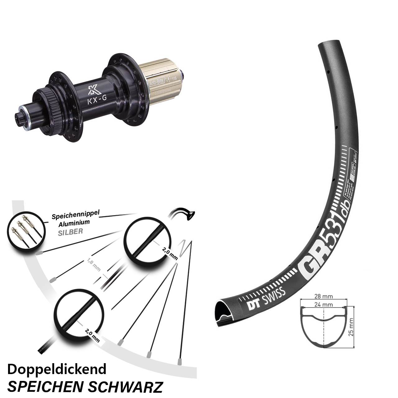 28/29 Zoll Hinterrad KX-G Nabe 5x135 mm DT Swiss GR 531 DB Gravel