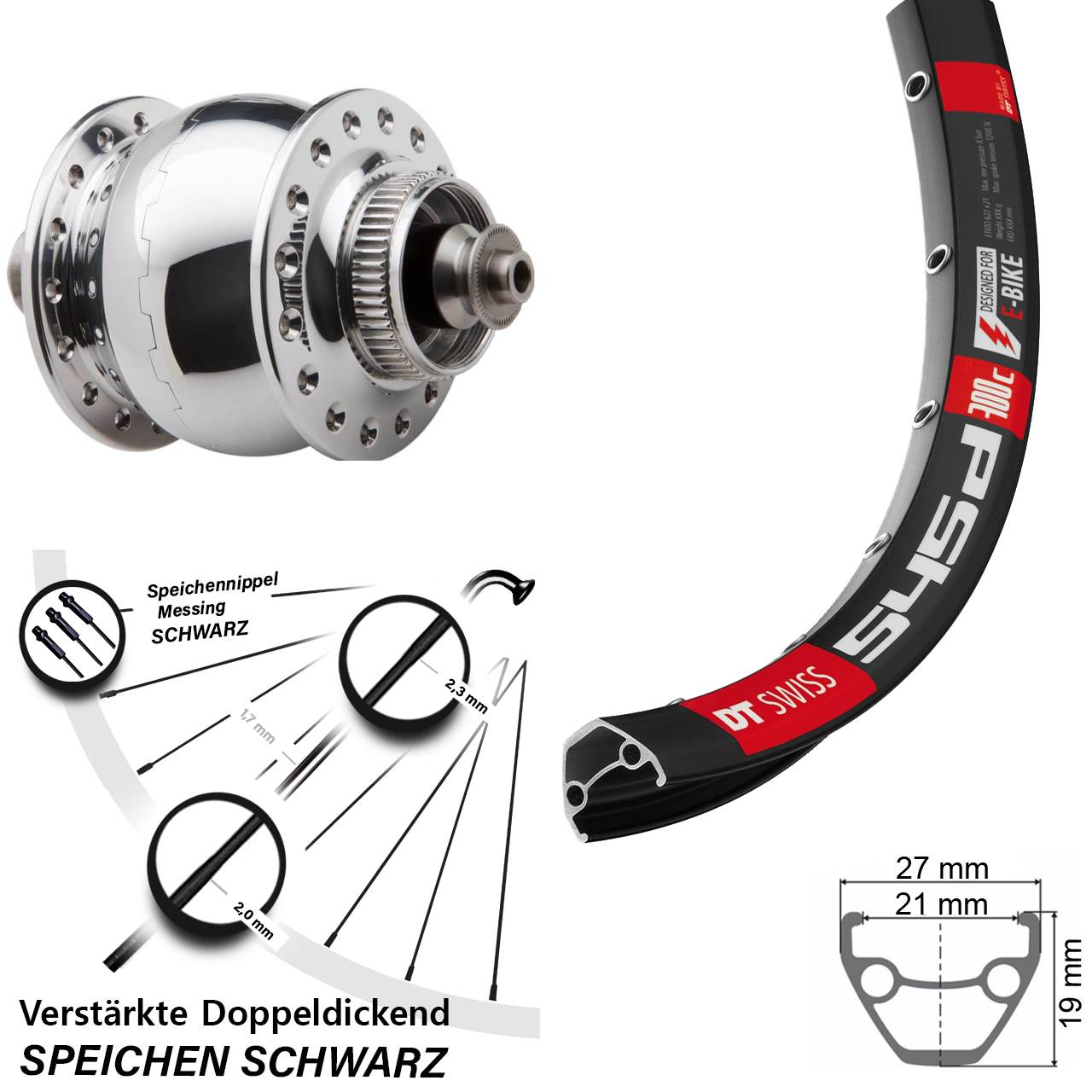 SON 28 Vorderrad 29 Zoll DT Swiss 545 Nabendynamo für Schnellspanner