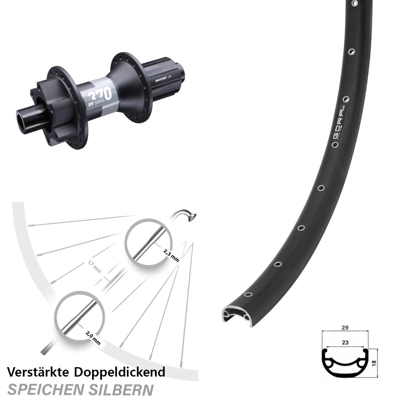 Disc Laufrad 28-29 Zoll Gora 23 DT Swiss 370 8-11 fach 12x148 Boost