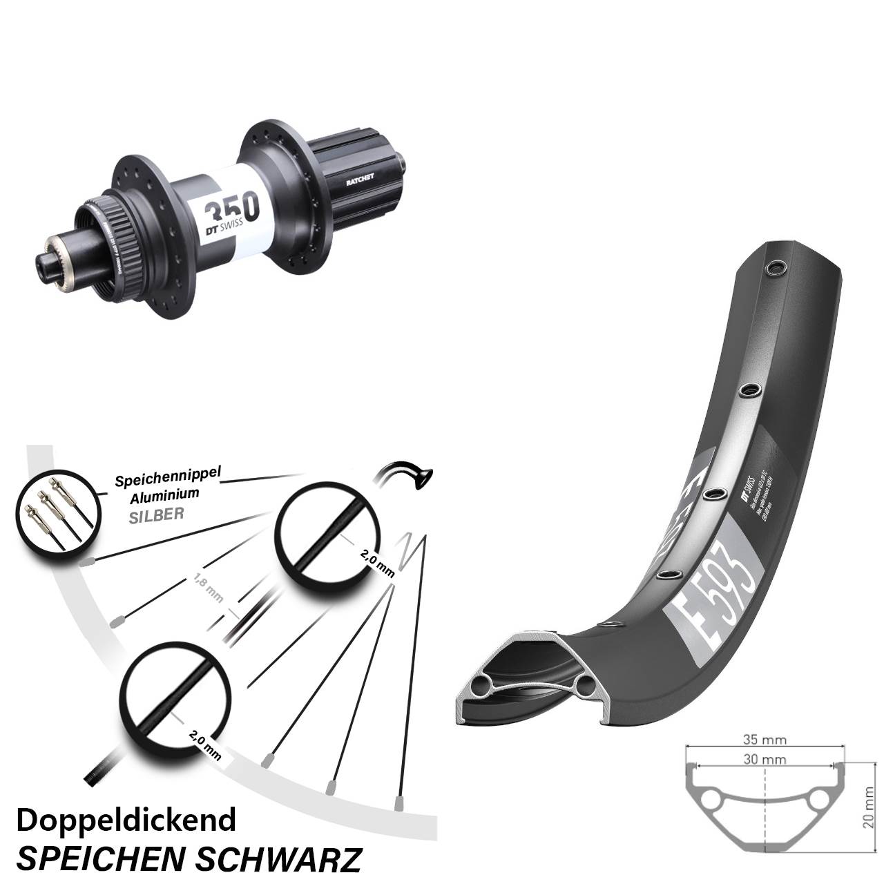 650B DT Swiss E 593-350 Boost Disc Laufrad QR Boost 8-11 fach