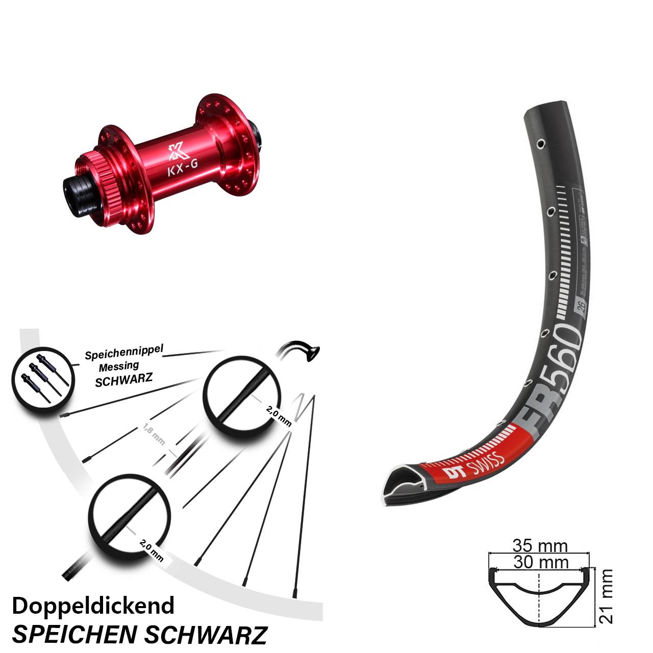 26 Zoll DT Swiss FR 560 KX-G rot Centerlock Vorderrad 15x100