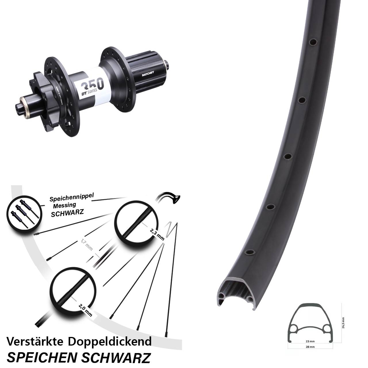28-29 Zoll Ambrosio Sport DT Swiss 350 6-Loch Hinterrad QR 8-11 fach