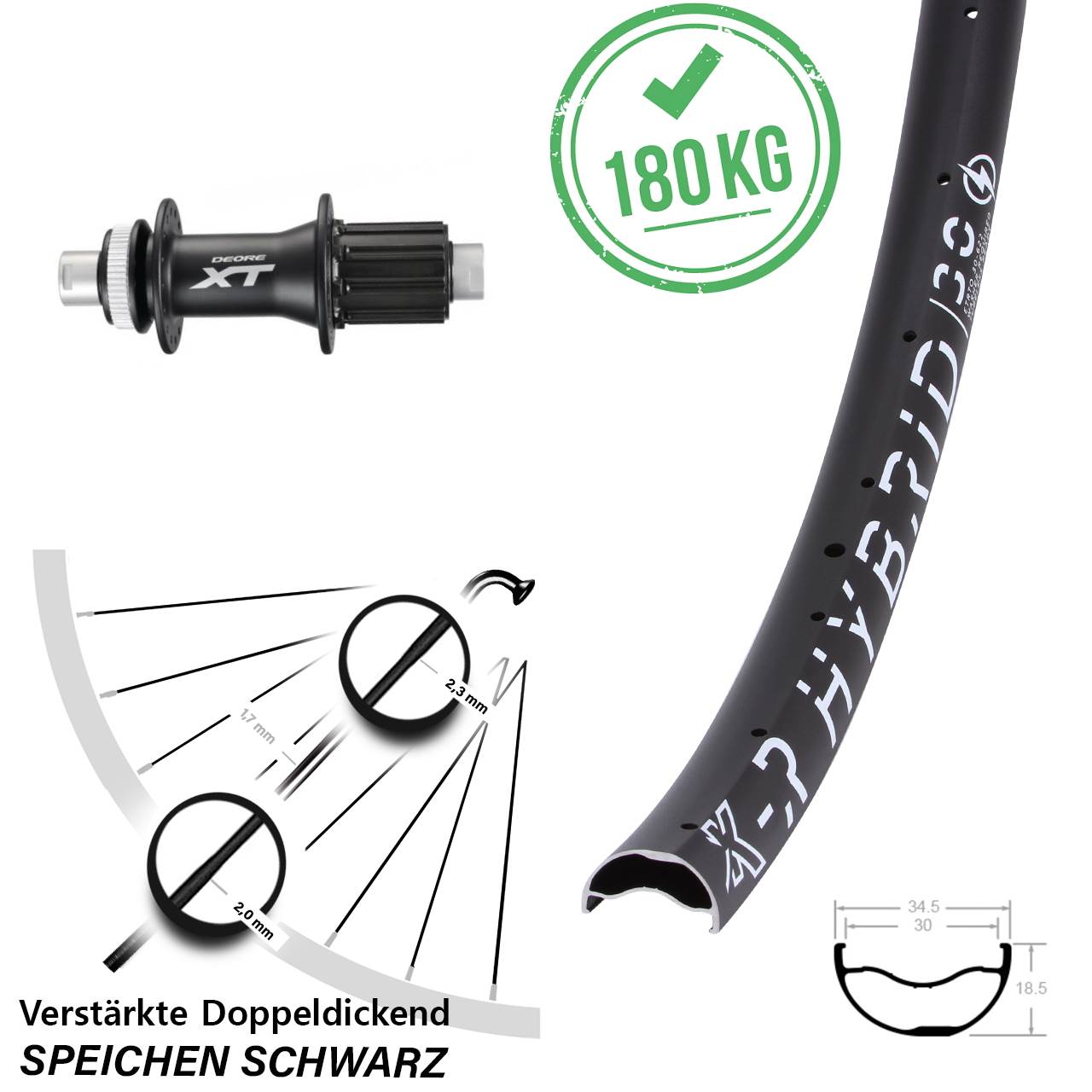 KX-R Hybrid 30 Shimano XT FH-M788 29 Zoll Centerlock Hinterrad 12x142 8-11 fach HG