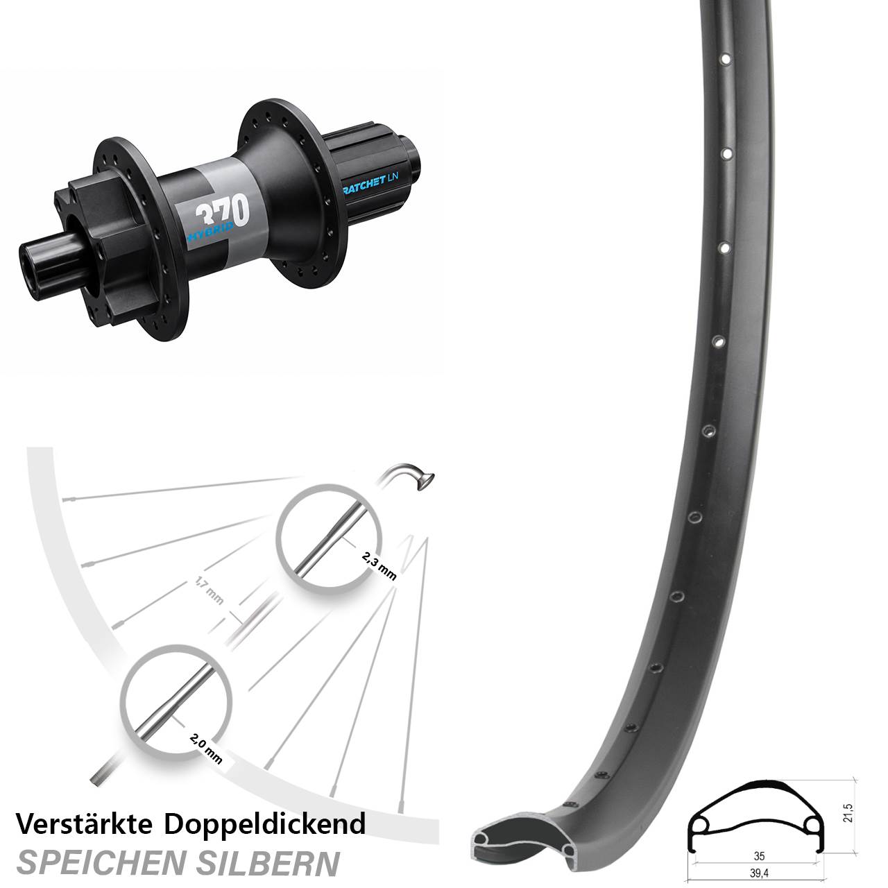 29 Zoll Ambrosio E35 DT Swiss Hybrid 370 Disc Laufrad 12x148 8-11 fach HG