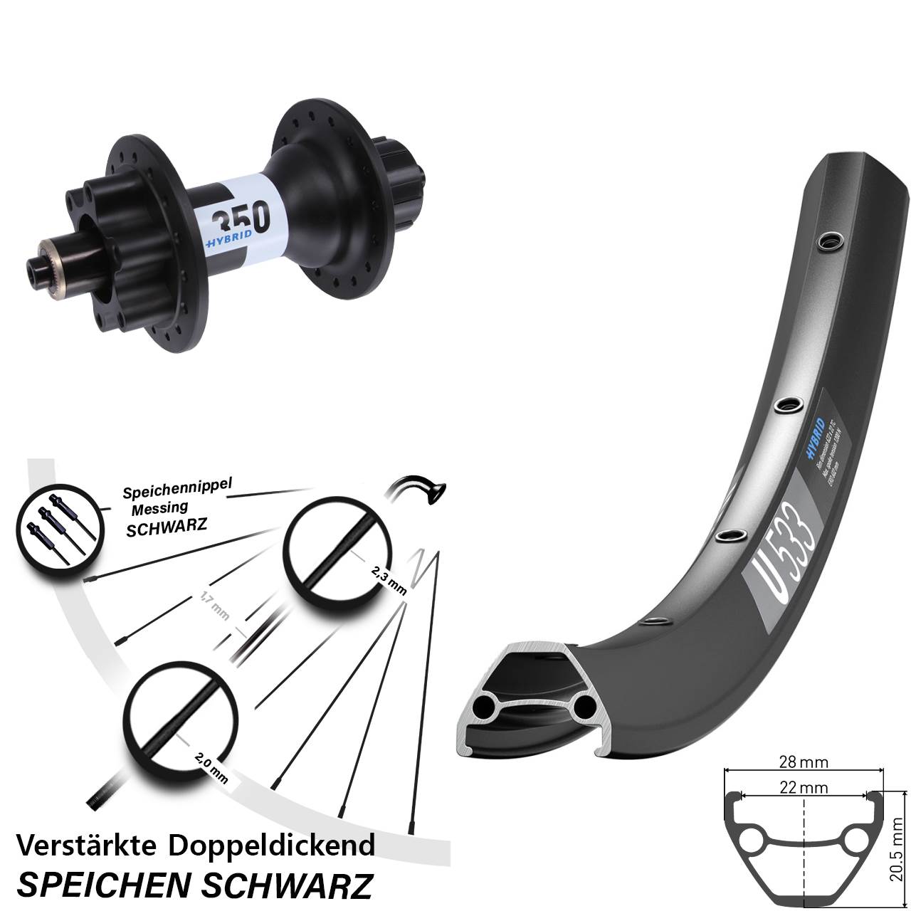 29 Zoll Hinterrad DT Swiss U533-350 Hybrid 6-Loch Singlespeed 5x135