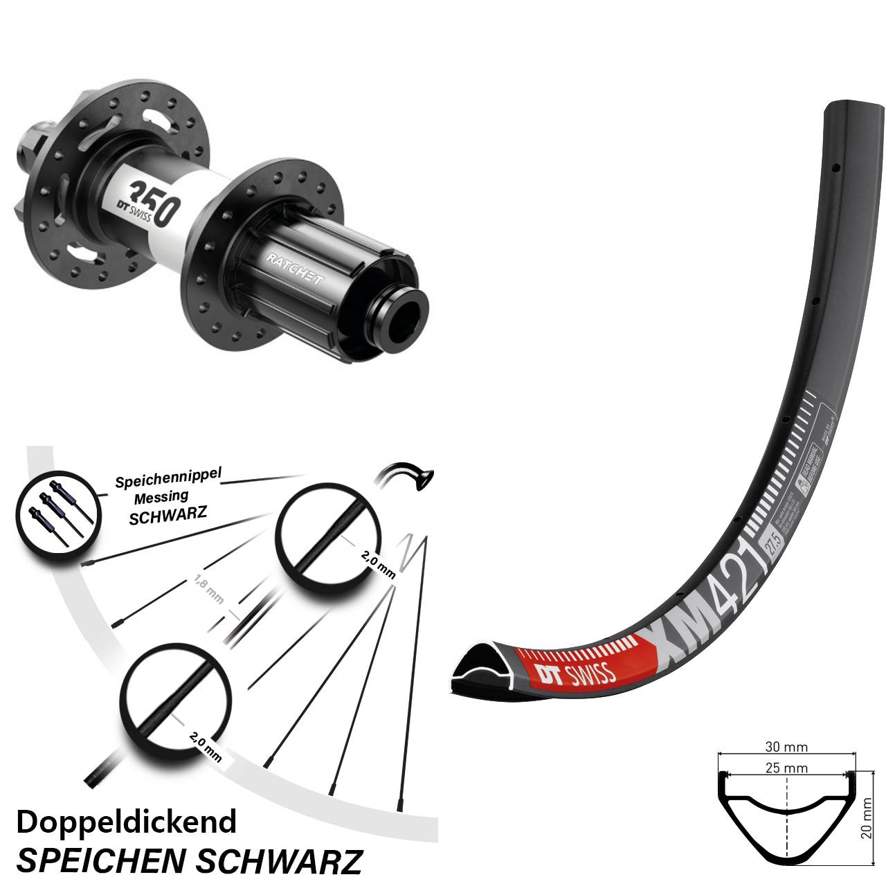 Hinterrad 6-Loch 27,5 Zoll DT Swiss XM421-350 8-11 fach 12x142
