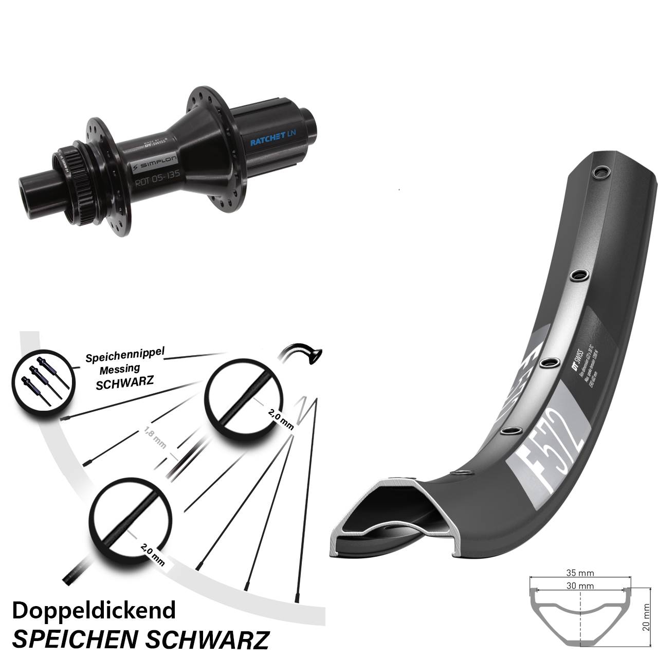 DT Swiss F572-370 Hybrid 27,5 Zoll Disc Laufrad 12x142 8-11 fach HG
