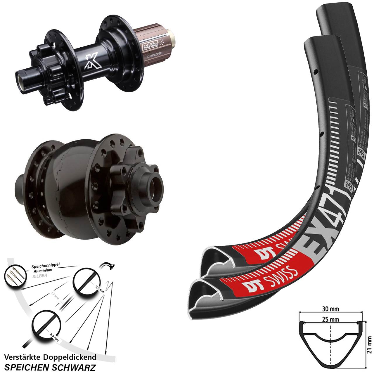 Laufradsatz 6-Loch 29 Zoll DT Swiss EX471 KX-M SON 28 8-12 fach HG 15x100 12x142