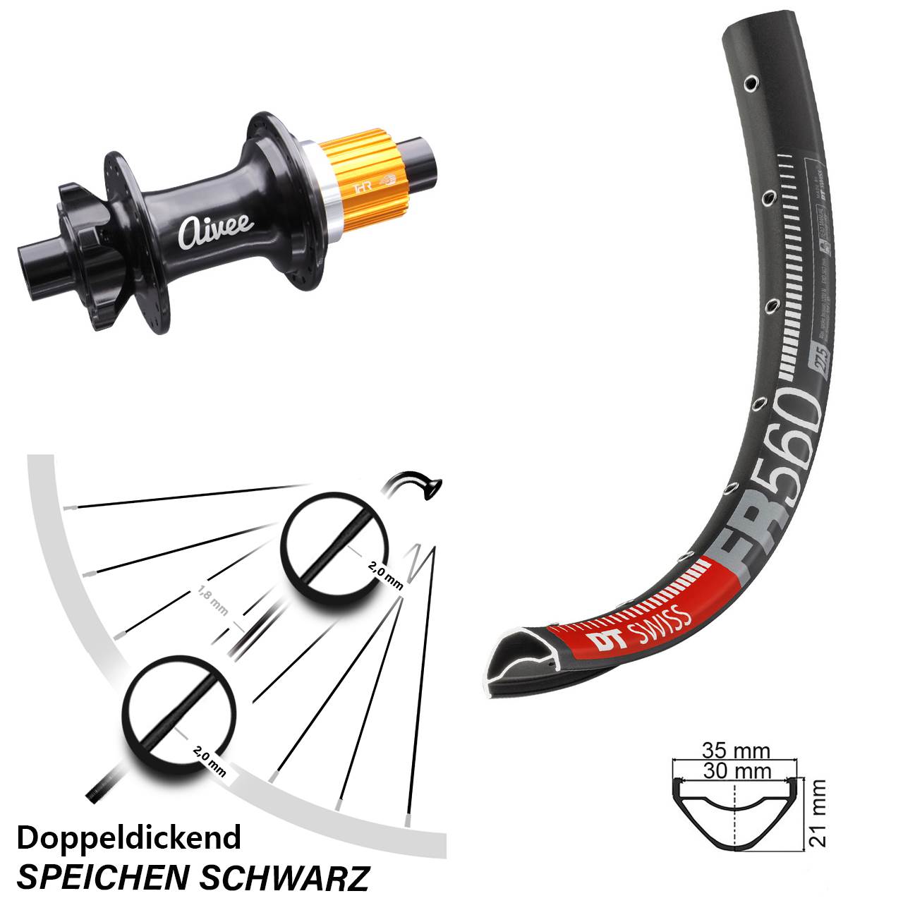 Laufrad 26 Zoll DT Swiss FR 560 Disc Aivee Classic 12x148 6-Loch Micro Spline