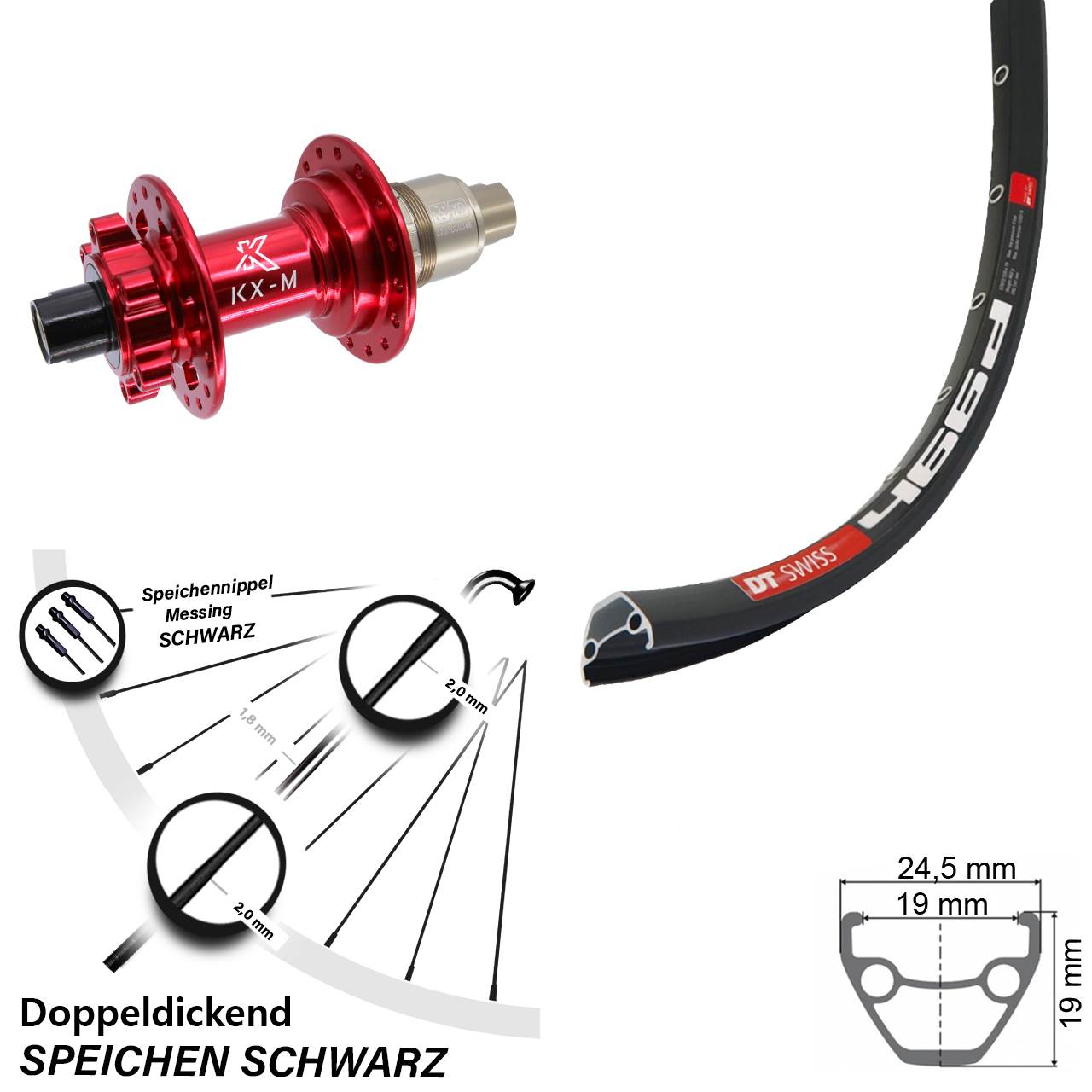 29 Zoll DT Swiss 466D Hinterrad KX-M XD 12x142