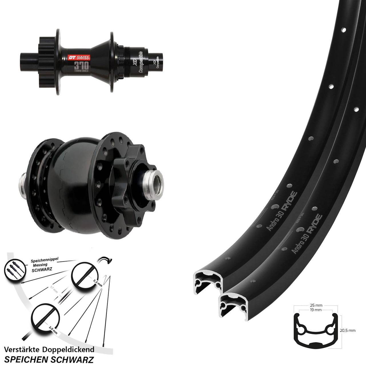 Ryde Andra 30 DT Swiss 370 SON 28 Zoll Disc Laufradsatz 12x100/142 SRAM XD