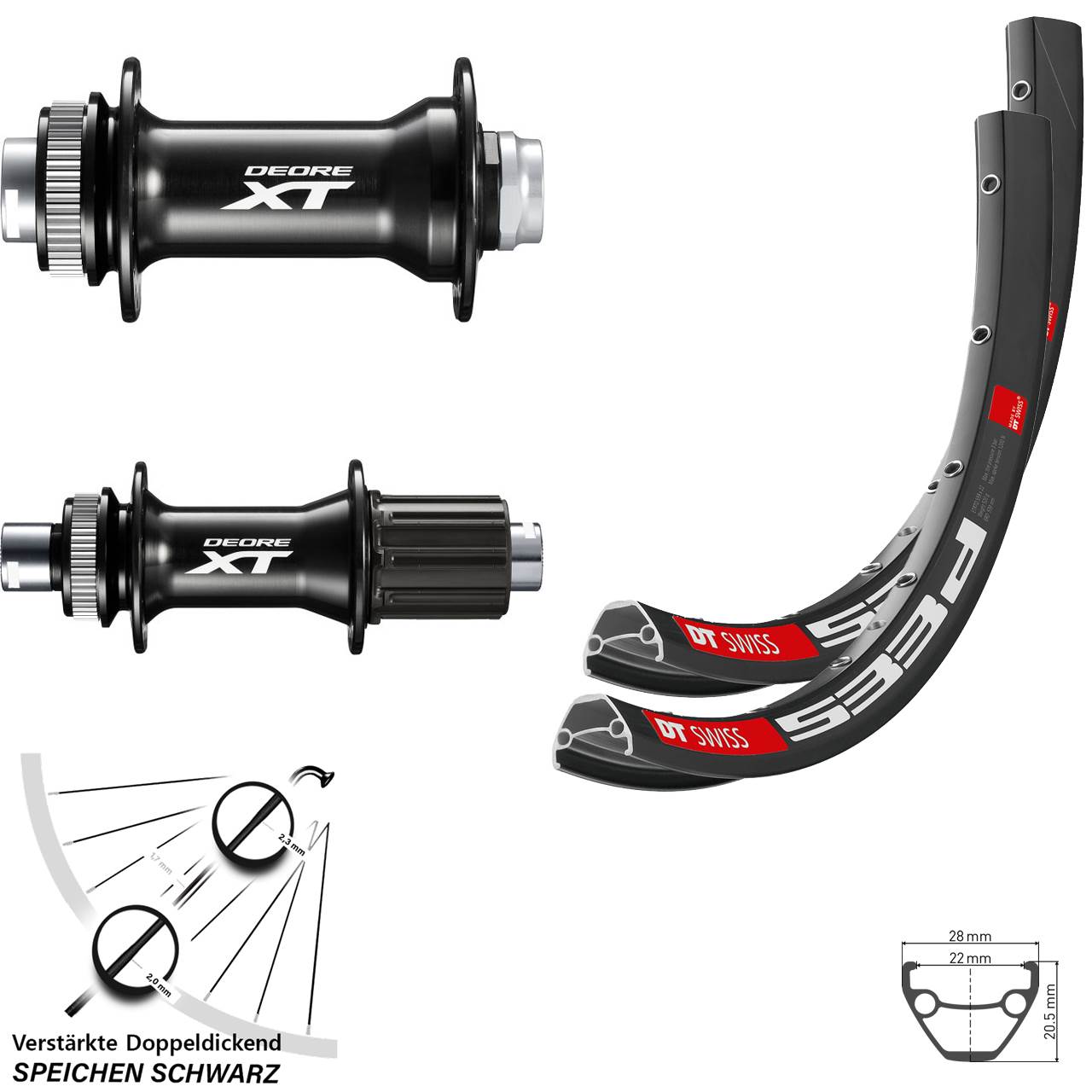 27,5 Zoll DT Swiss 533 D Shimano FH-M8010-B HB-M8010-B Disc Laufradsatz 15x110 12x148
