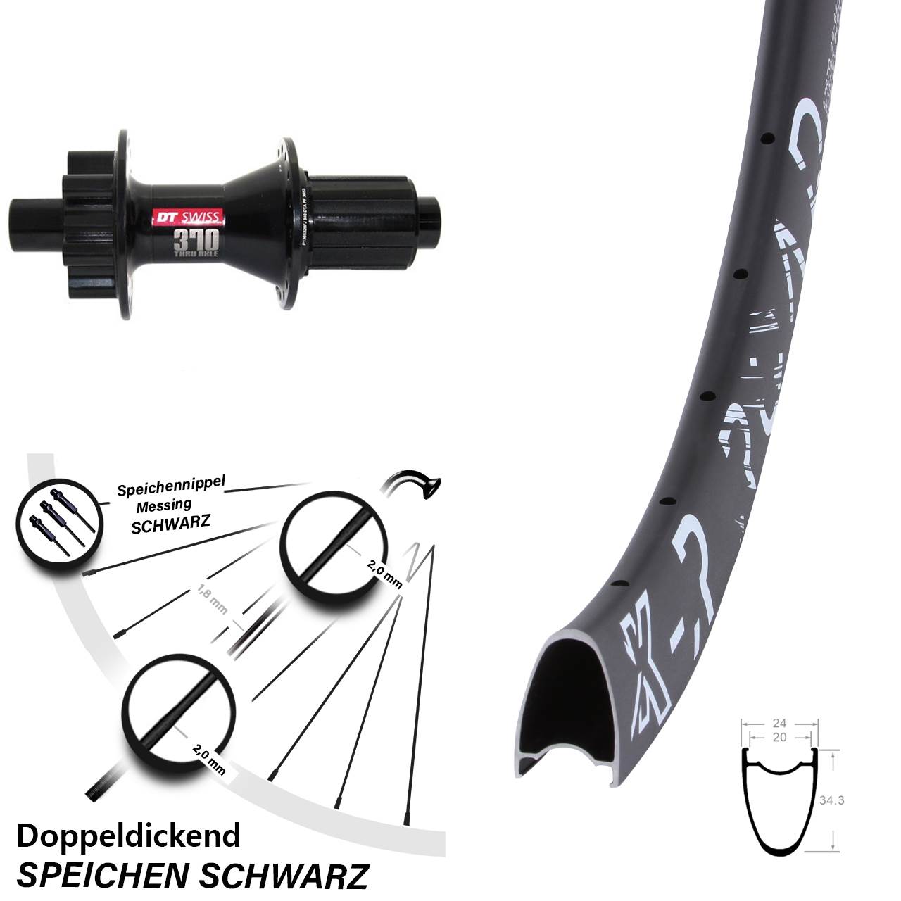 Hinterrad 6-Loch 28 Zoll KX-R Road DT Swiss 370 8-11 fach 12x142