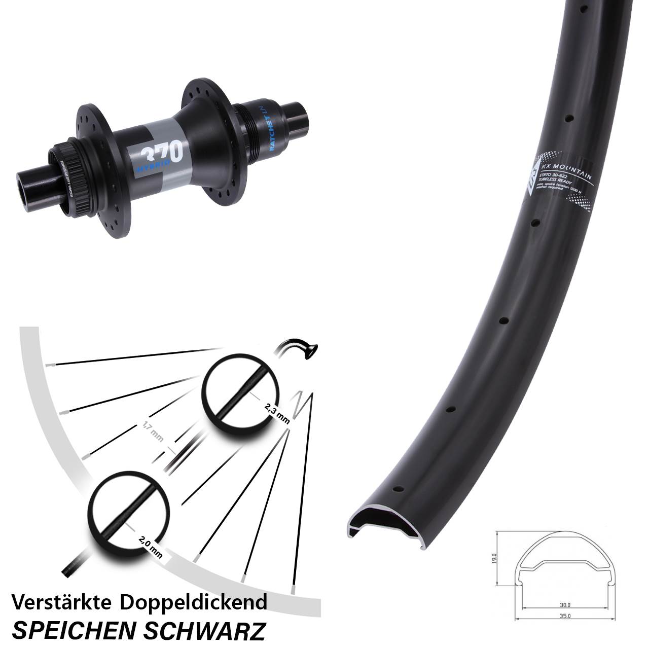 29 Zoll KX Mountain TR DT Swiss 370 Hybrid Disc Hinterrad 12x148 XD