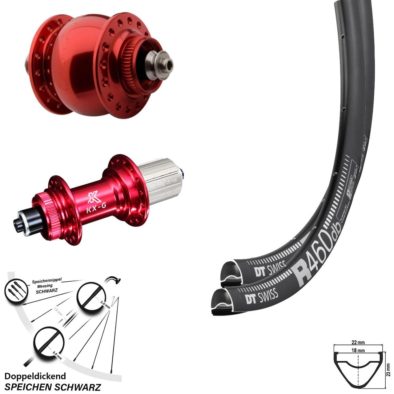 Laufrad-Satz 28 Zoll DT Swiss R 460 KX-G rot SONdelux 8-12 fach HG für Schnellspanner