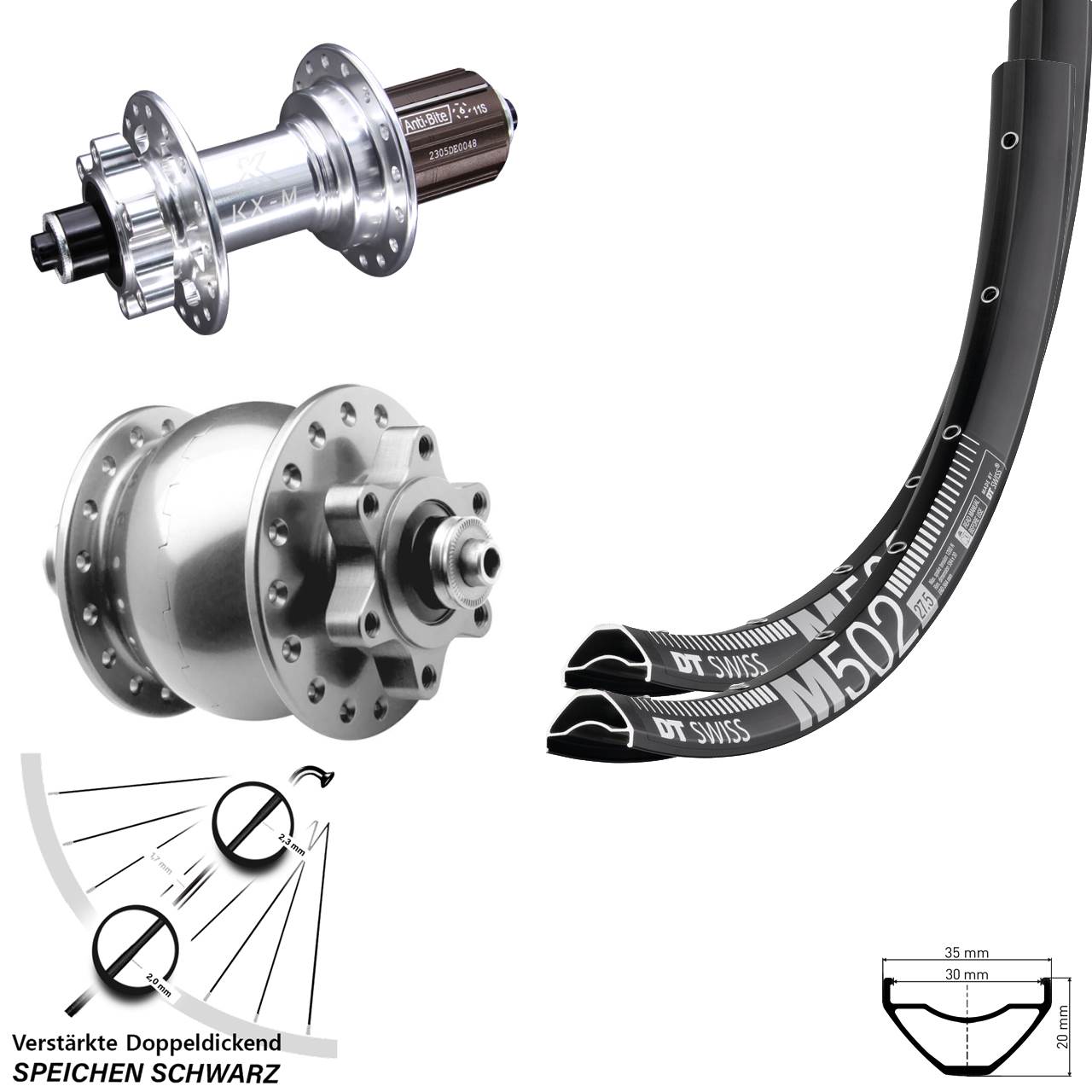 Disc Laufradsatz für Schnellspanner 29 Zoll DT Swiss M 502 KX-M SON 28 8-12 fach HG