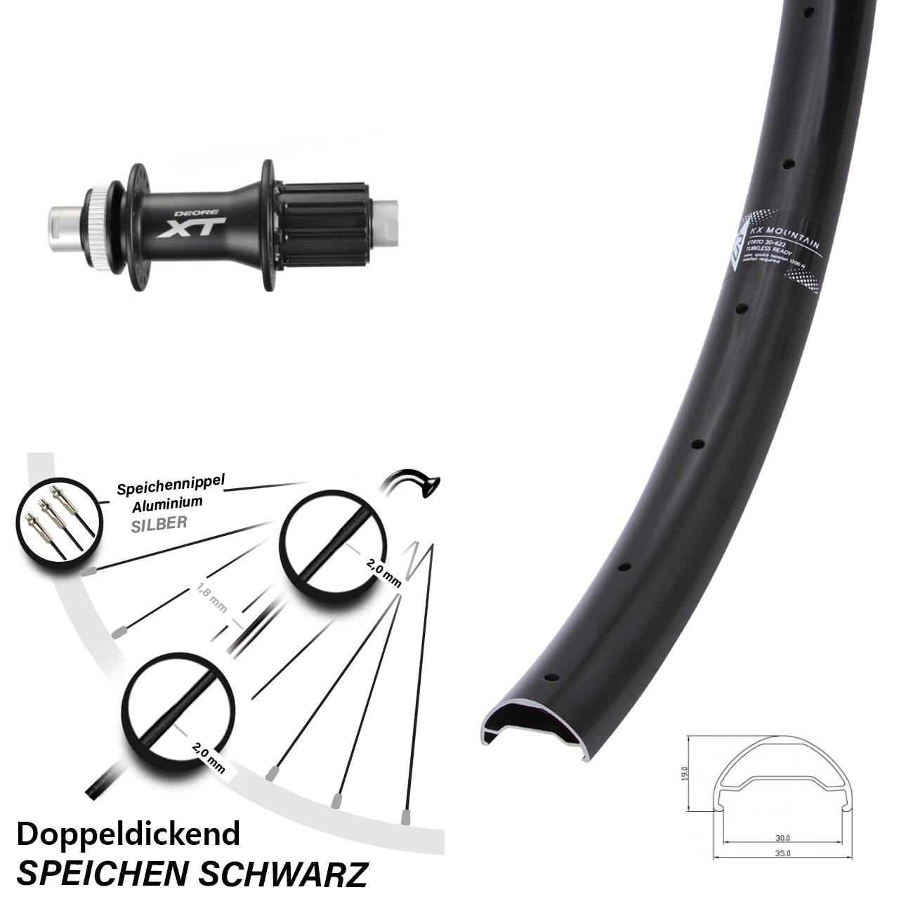 Disc Laufrad 12x142 29 Zoll KX Mountain Shimano FH-M788 8-11 fach