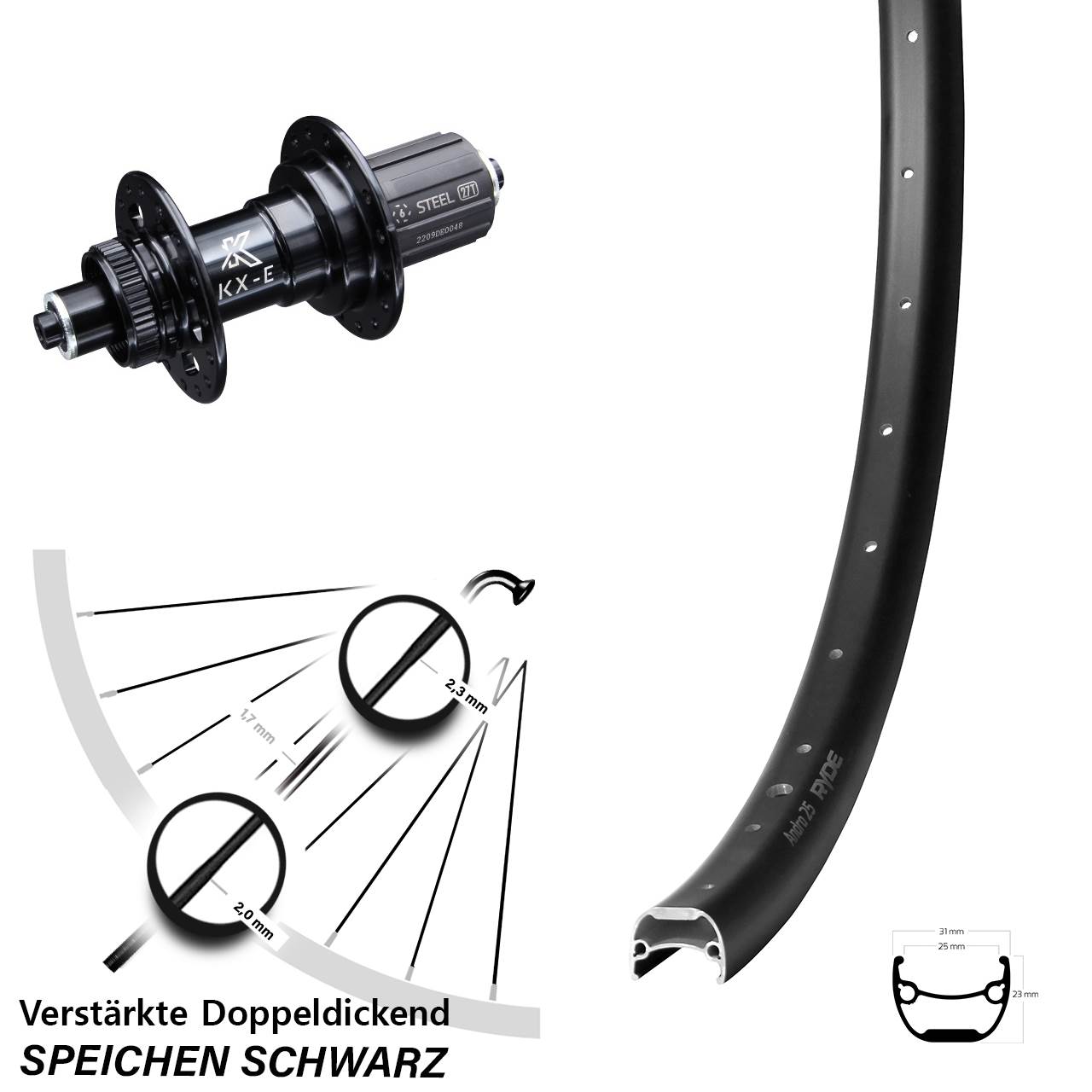 Ryde Andra 25 KX-E Heavy Duty 29 Zoll Disc Hinterrad für Schnellspanner 8-12 fach