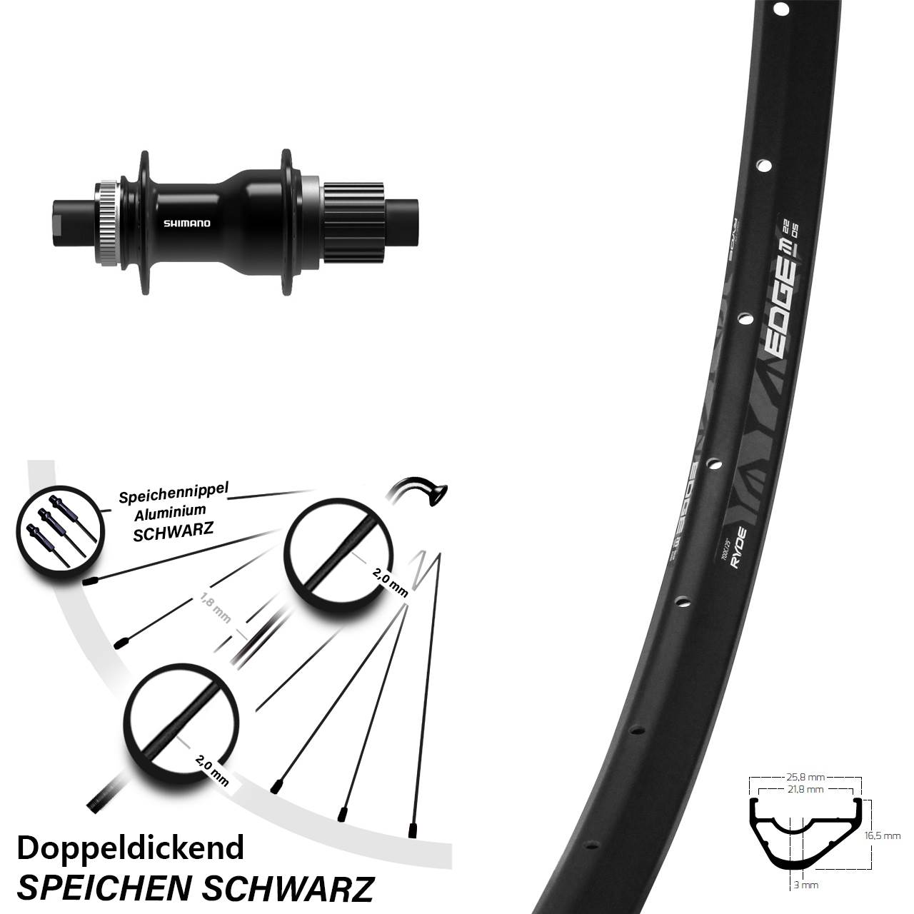 Centerlock Hinterrad 29 Zoll Ryde Edge M22 OS FH-TC500-B Micro Spline 12x148 Boost