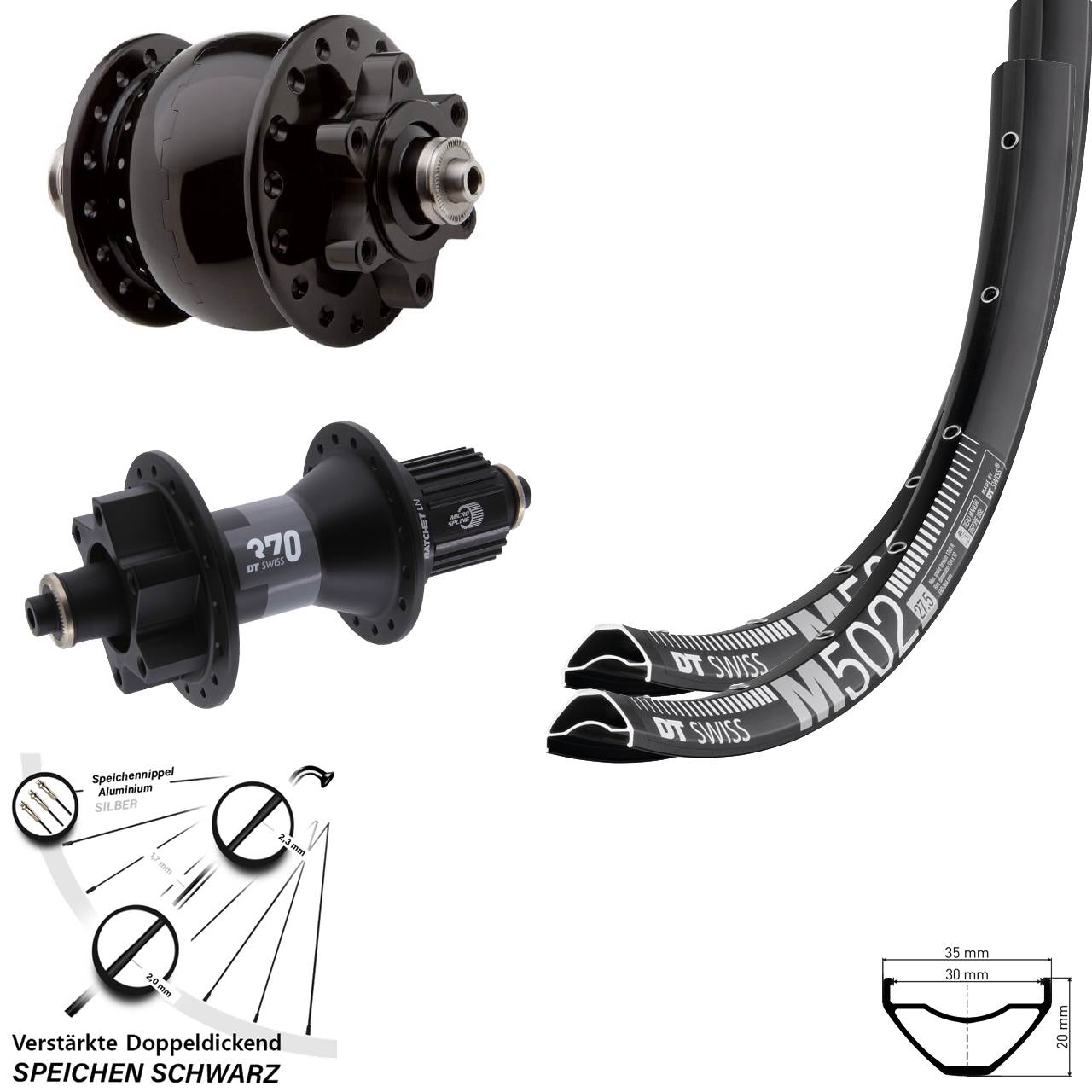 DT Swiss M 502 370 SON 28 29 Zoll Laufradsatz 6-Loch für Schnellspanner Micro Spline
